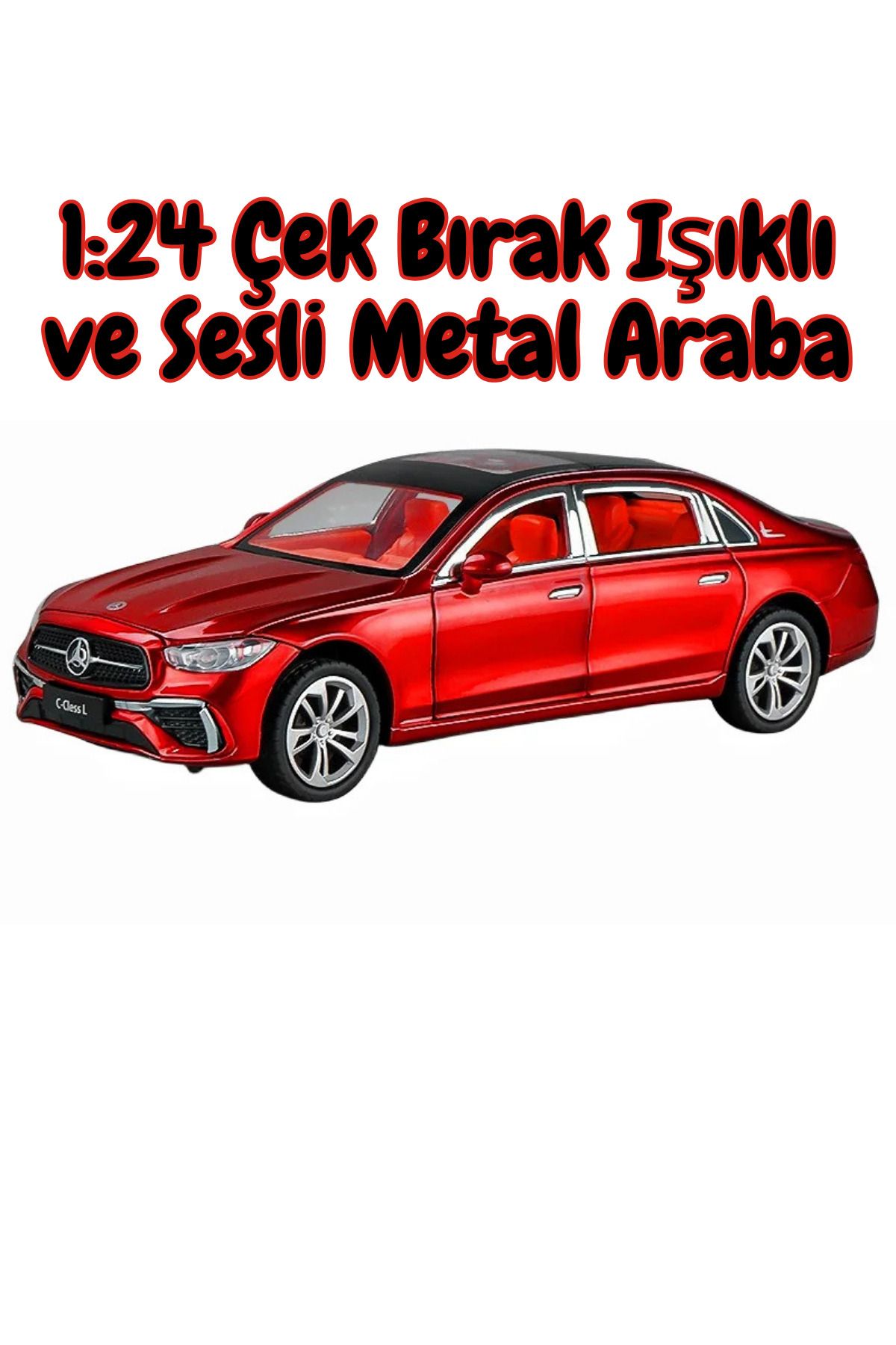 welcomein Metal Mercedes Çek Bırak Sesli ve Işıklı Model Araba Beyaz Işıklı 1:24 Ebat