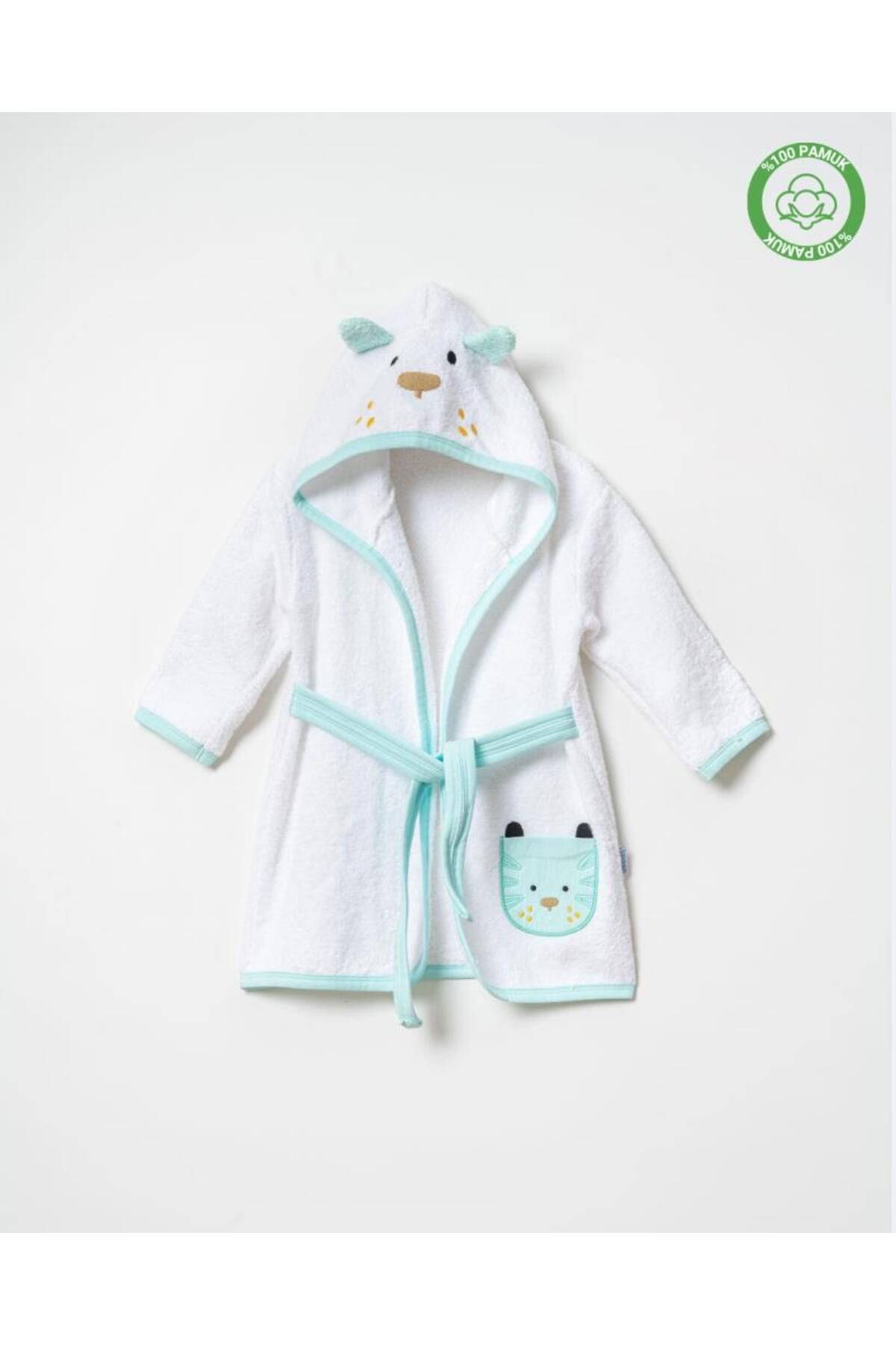 ankibaby Köpekli Bornoz Beyaz-Mint
