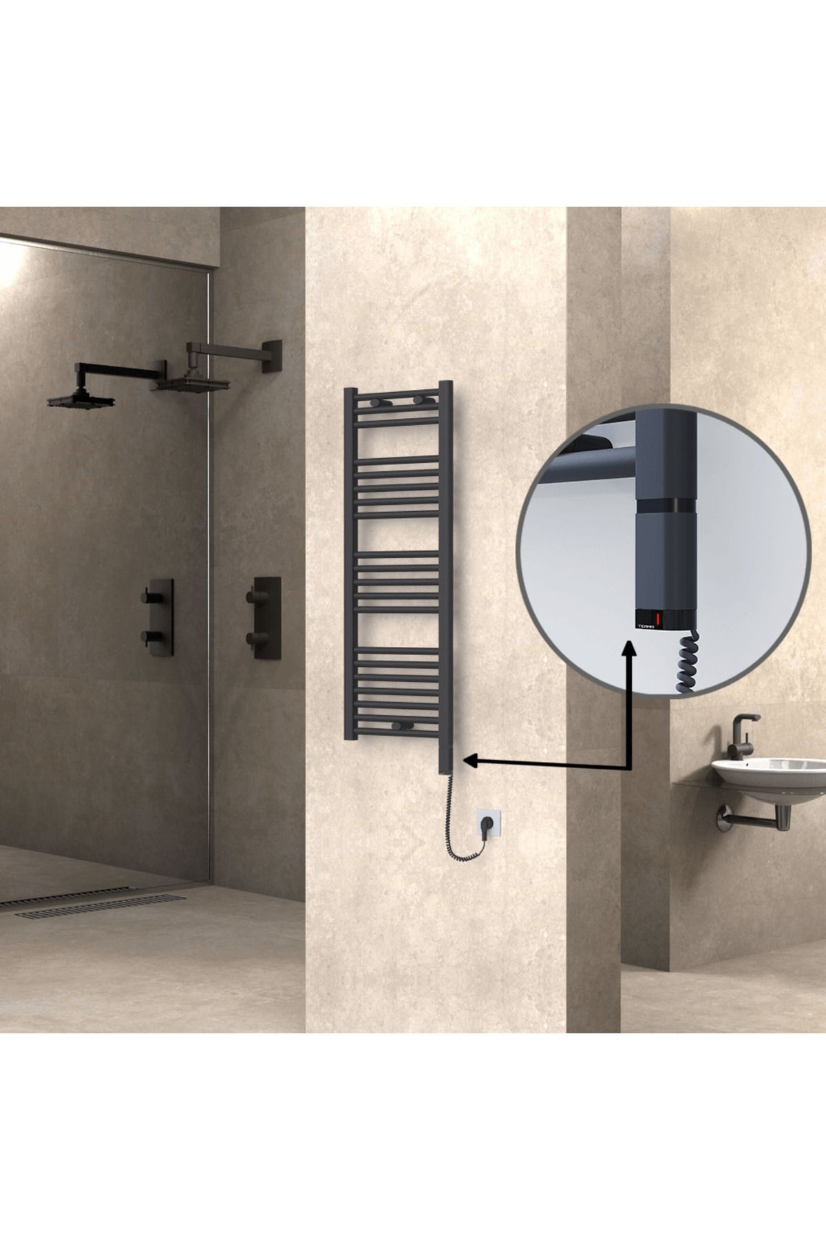 Radiva HAITI Elektirikli Havlupan 400x1100 Düz Antrasit (OneD OnOff ) Sağ 300W