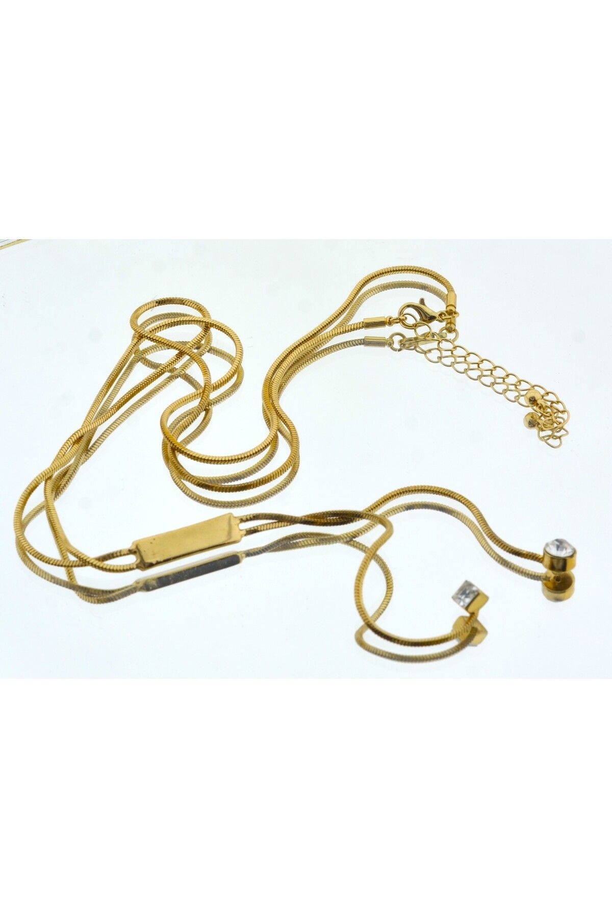 HitDukkan Altın Renk Metal Parlak Taşlı Kolye 42cm