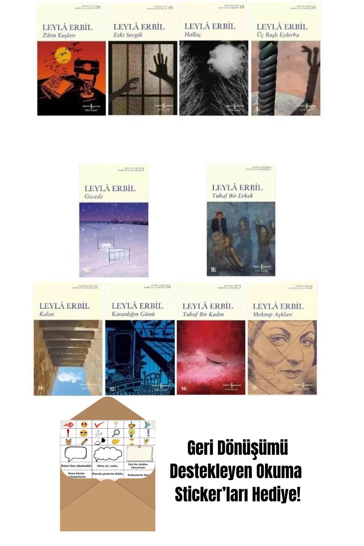TÜRKİYE İŞ BANKASI KÜLTÜR YAYINLARI Leyla Erbil 10 Kitap Set + Okuma Sticker'ları