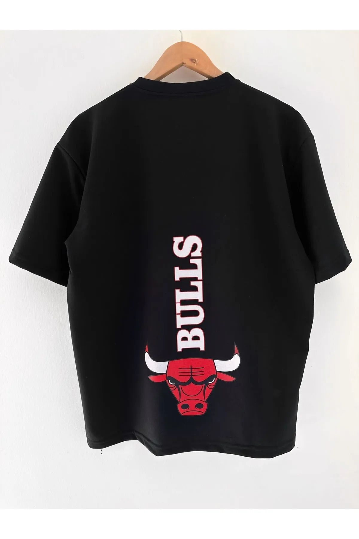 Arian Baskılı Bulls Oversize Pamuklu Bisiklet Yaka Kısa Kollu T-shirt
