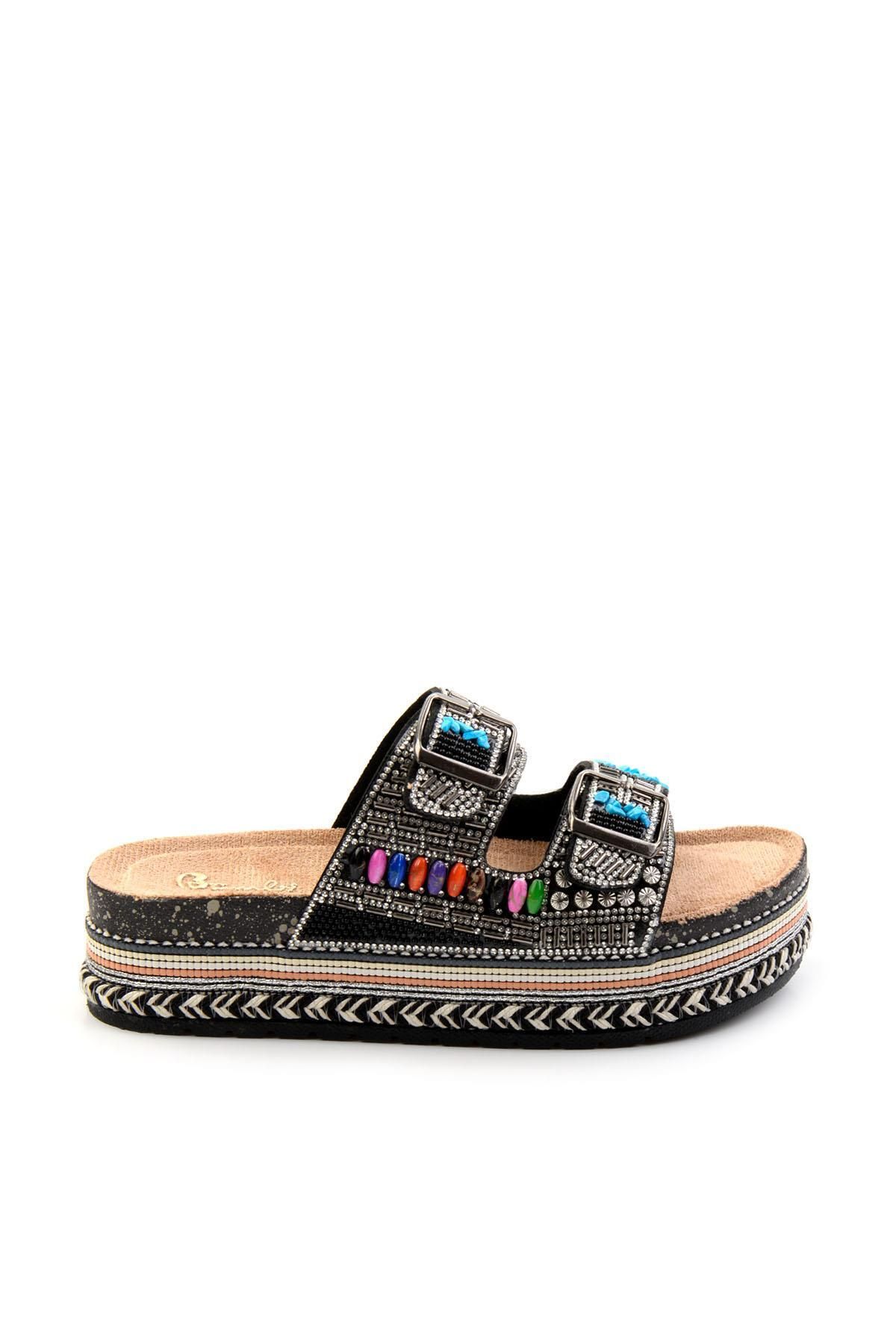 Bambi Siyah Kadın Espadril Terlik K04824708087