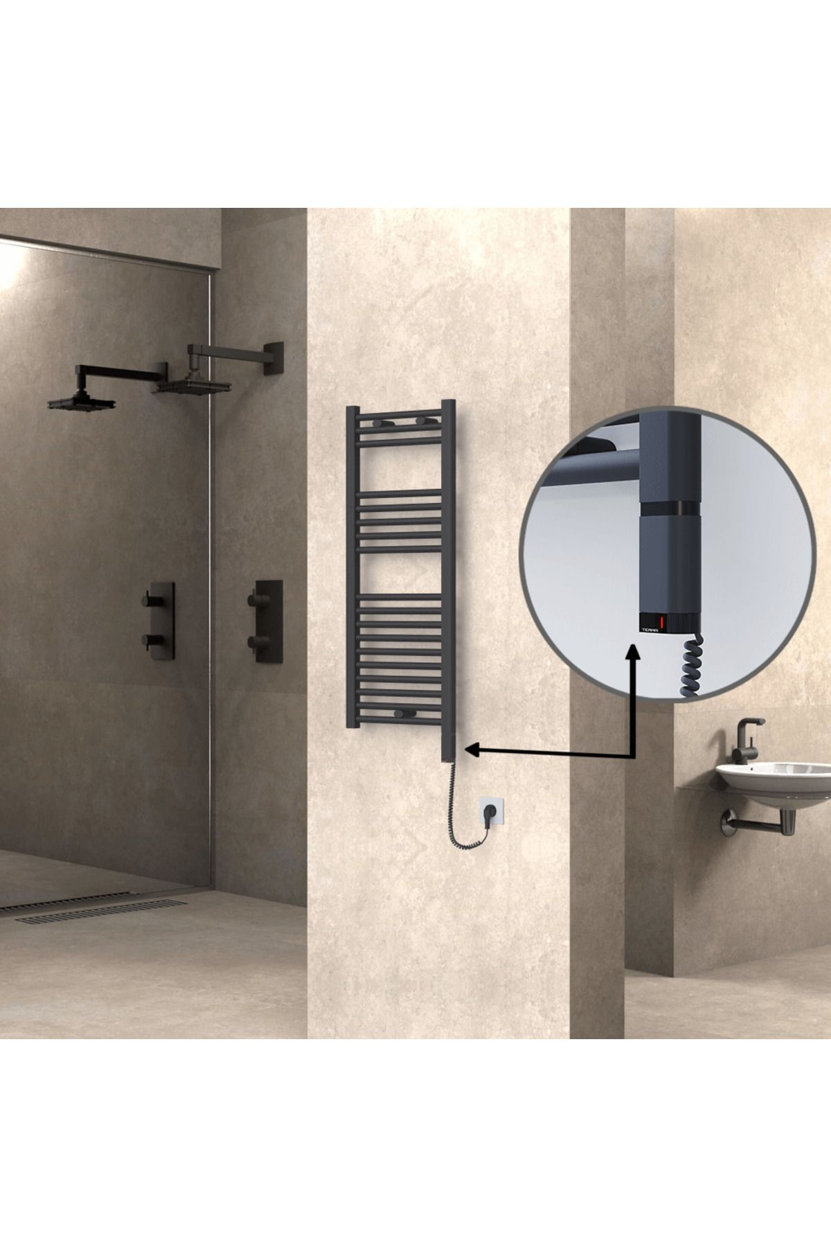 Radiva HAITI Elektirikli Havlupan 400x1000 Düz Antrasit (OneD OnOff ) Sağ 300W