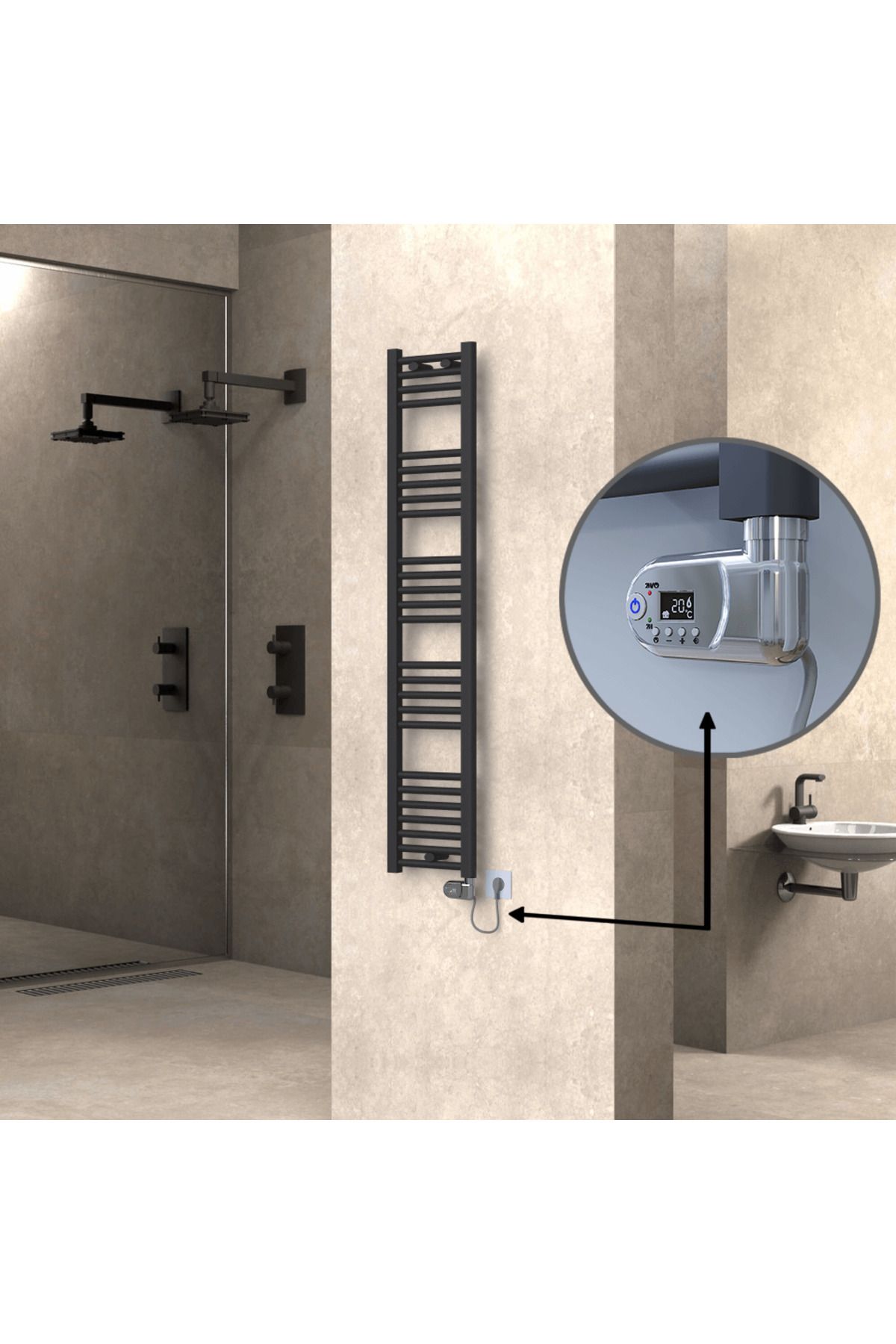 Radiva HAITI Elektirikli Havlupan 300x1500 Düz Antrasit (Thesis Termostat) 600W