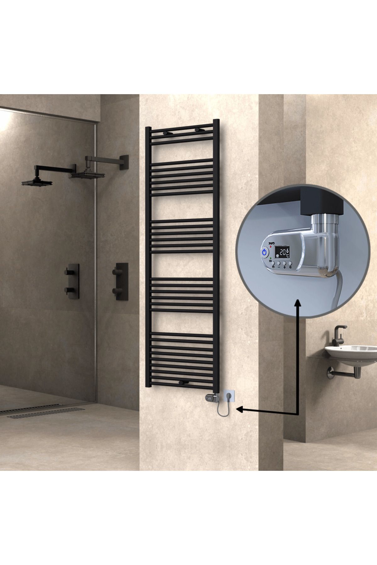 Radiva HAITI Elektirikli Havlupan 600x1800 Düz Siyah (Thesis Termostat) 900W