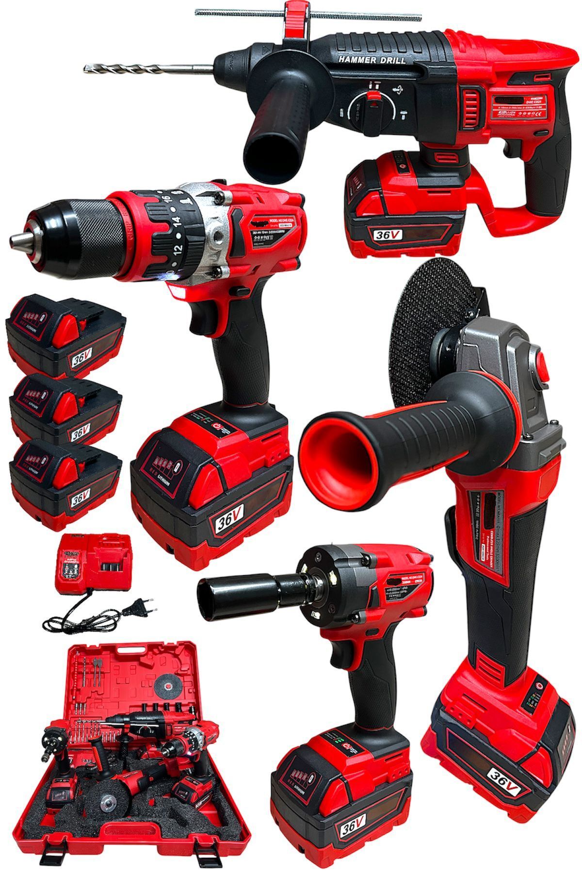 STANVOLT Profesyonel Kömürsüz 36v 4'lü Set Kırıcı Delici Hilti Taşlama Somun Sıkma Akülü Vidalama dawrek