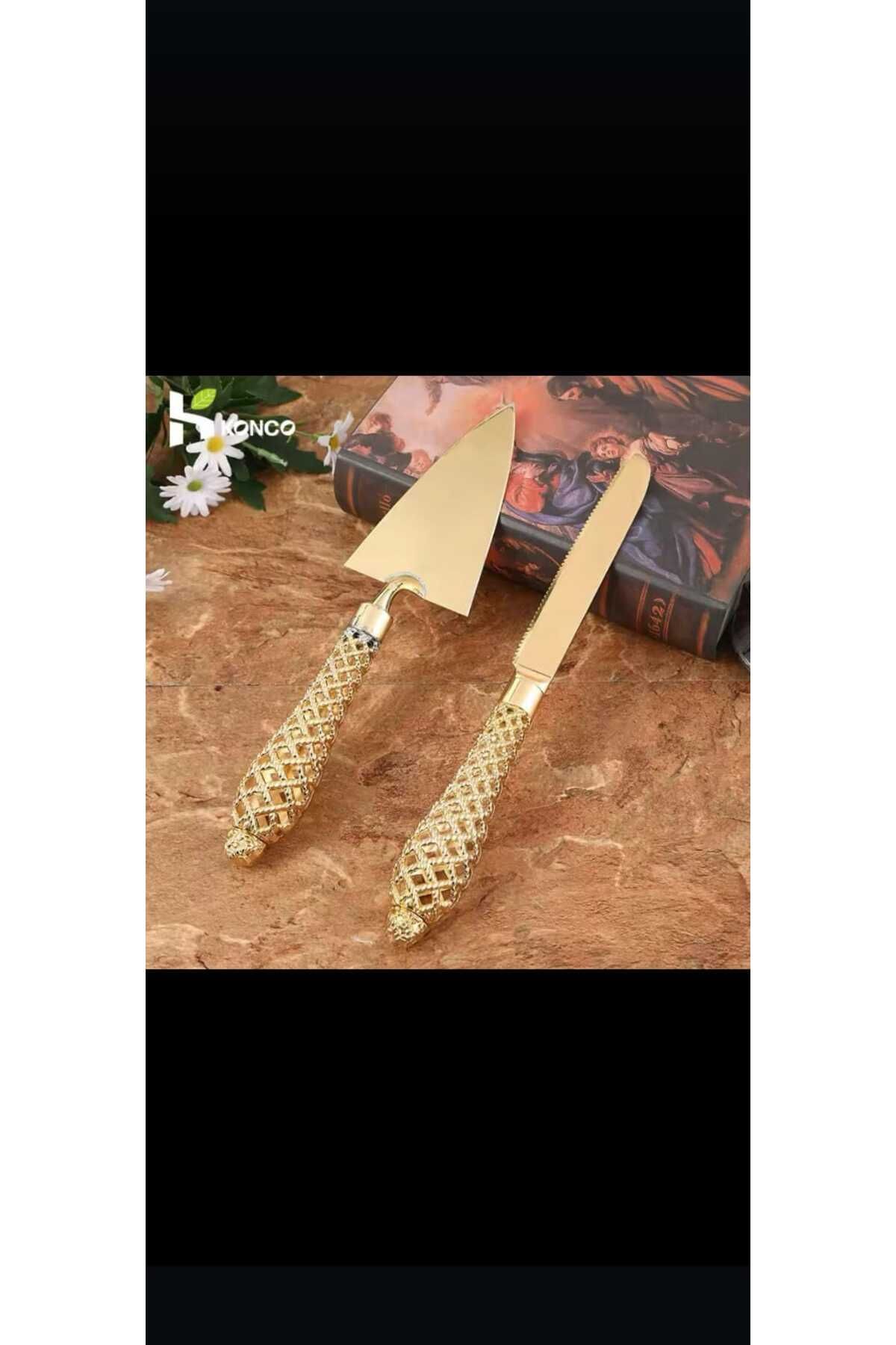 Elta Collection 2 li Gold Metal Servis Spatula ve Bıçak