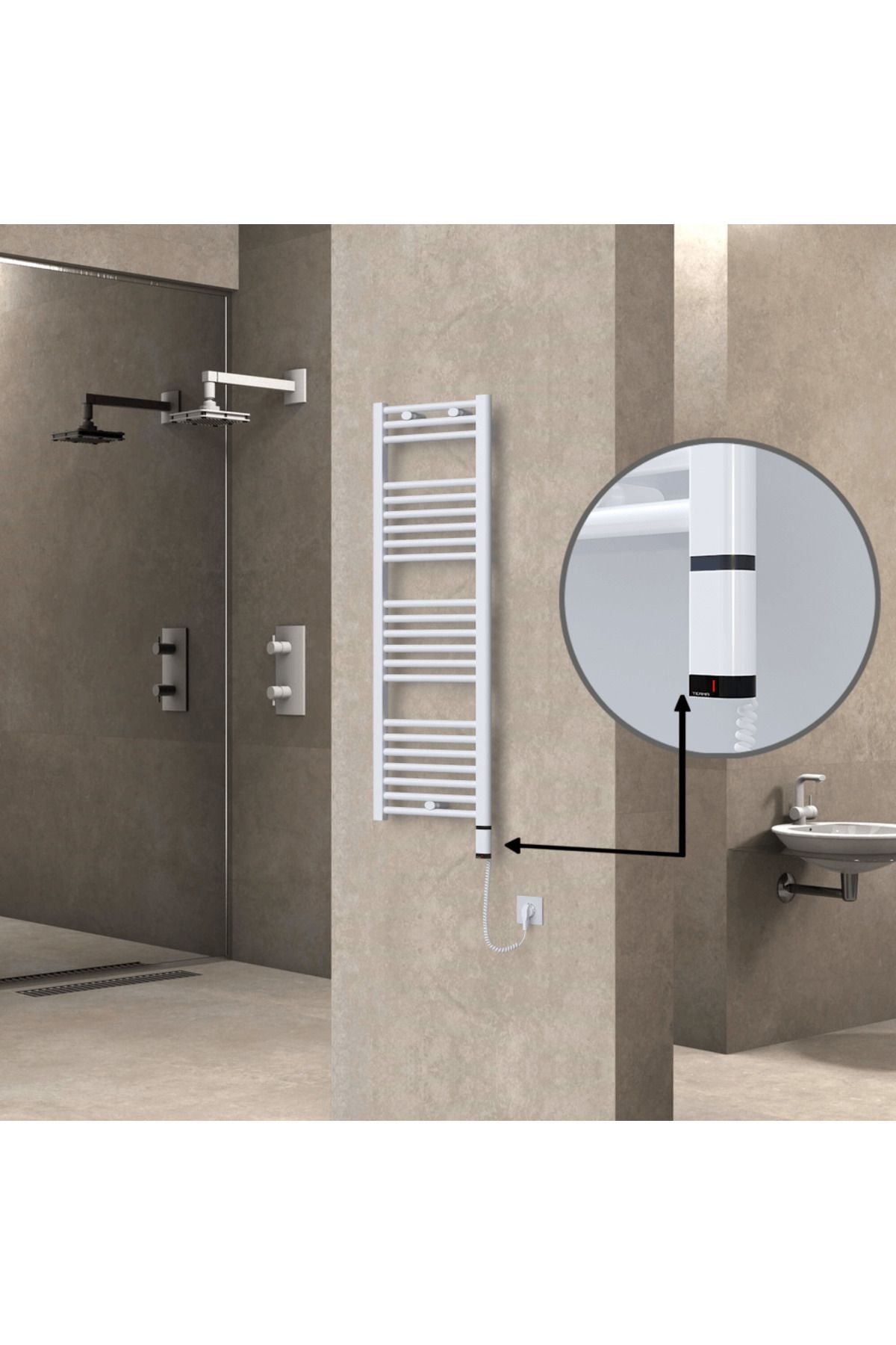Radiva HAITI Elektirikli Havlupan 400x1200 Düz Beyaz (OneD OnOff ) Sağ 300W