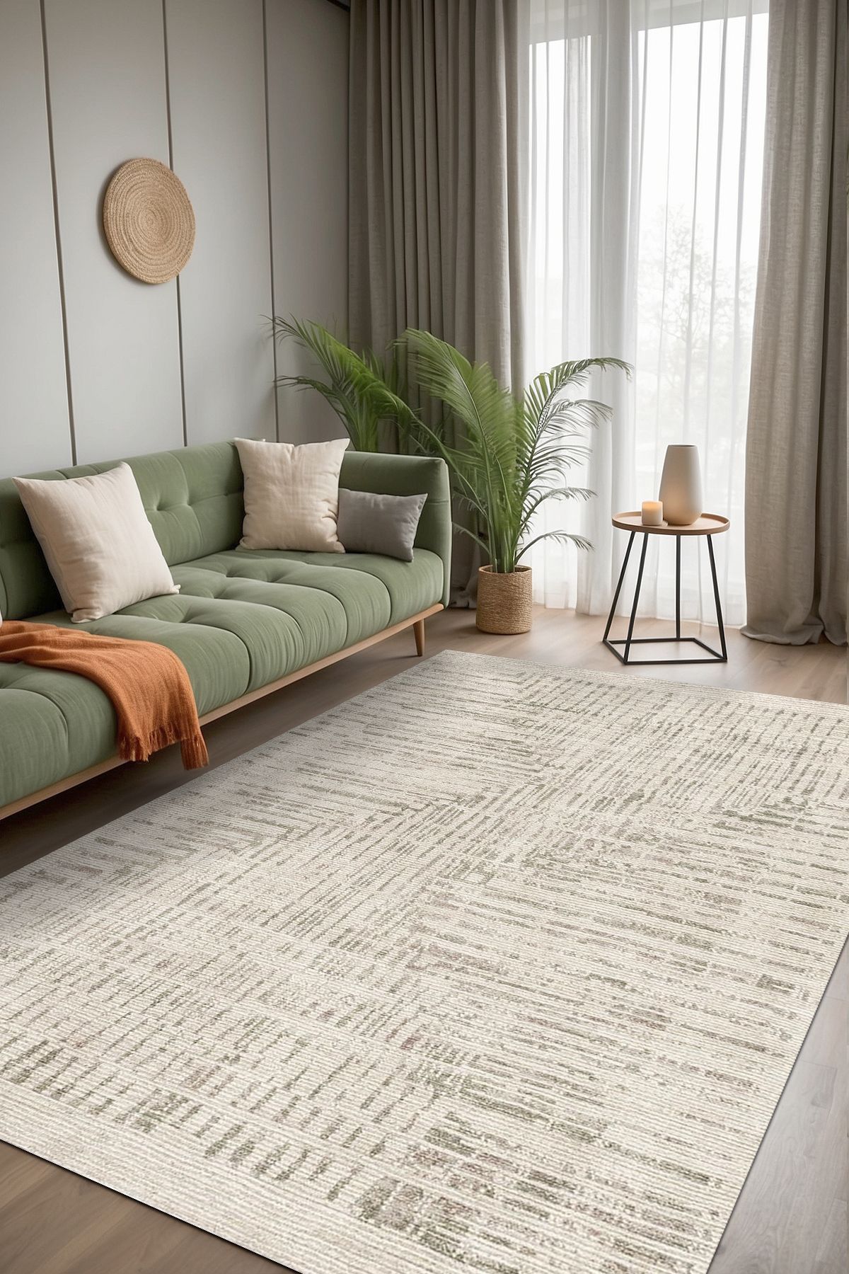 AIDA HOME Nisay Modern Desenli Pamuk Tabanlı Yıkanabilen Kaydırmaz Antibakteriyel Şönil Salon Halısı