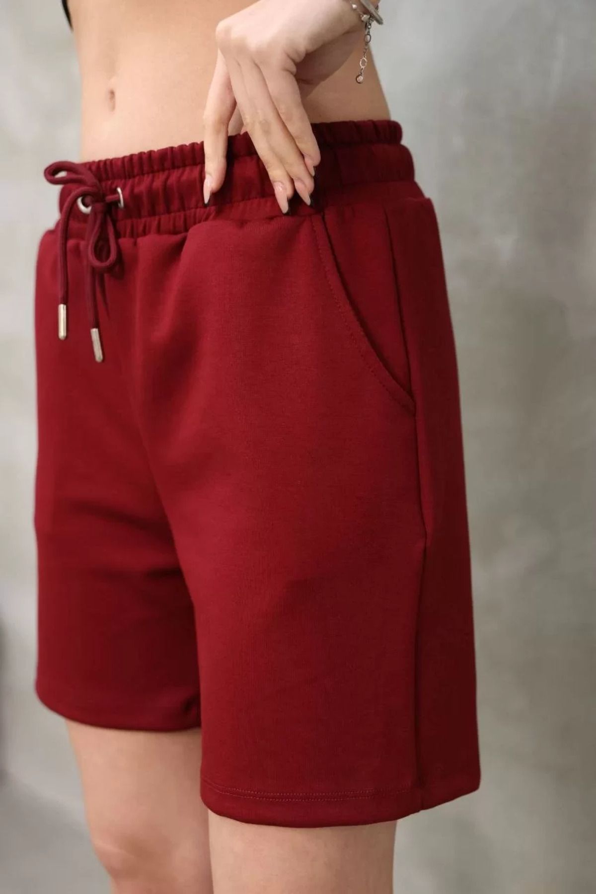 C&Z Collection Osy Modal Yumuşak dokulu Kumaş Kadın Kısa Şort - Bordo