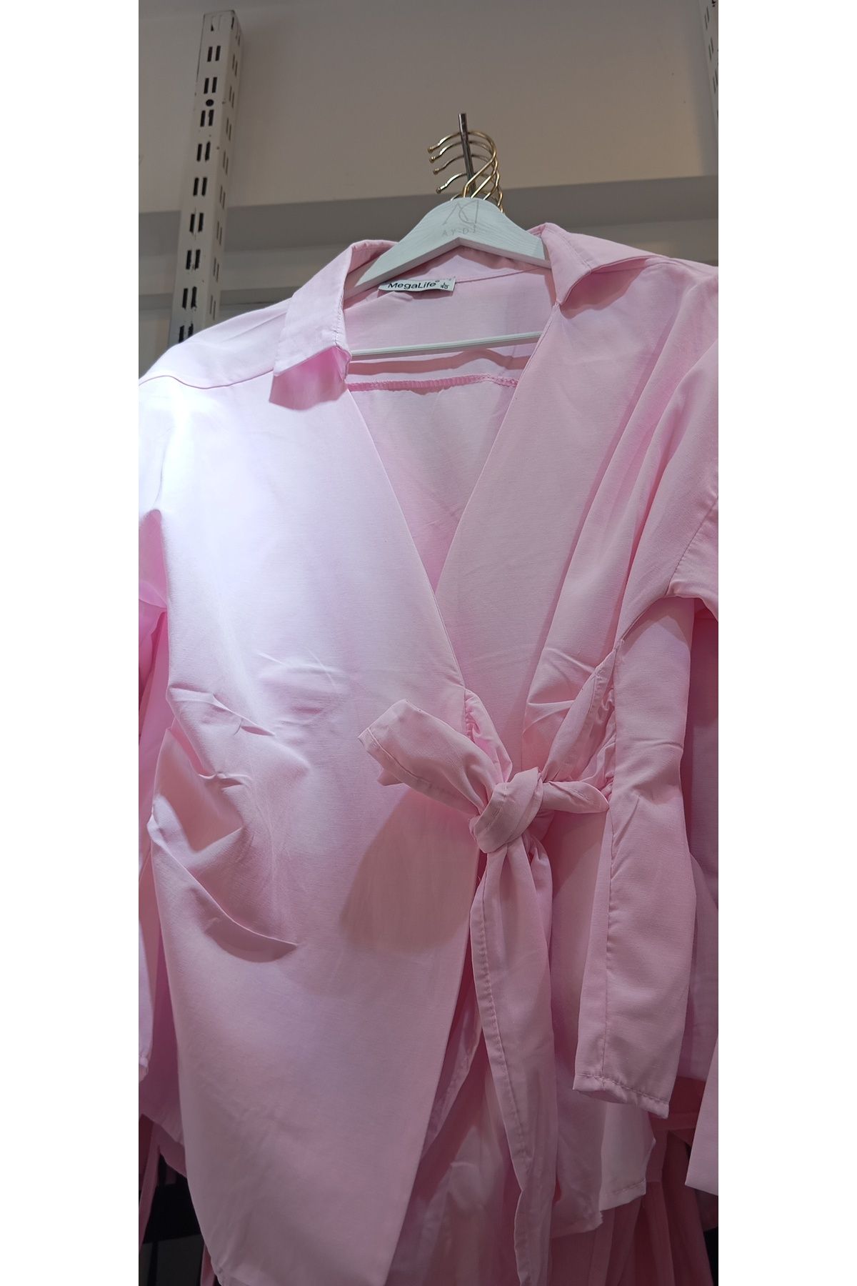 MegaLifeVision Pembe belden Baglamali gömlek