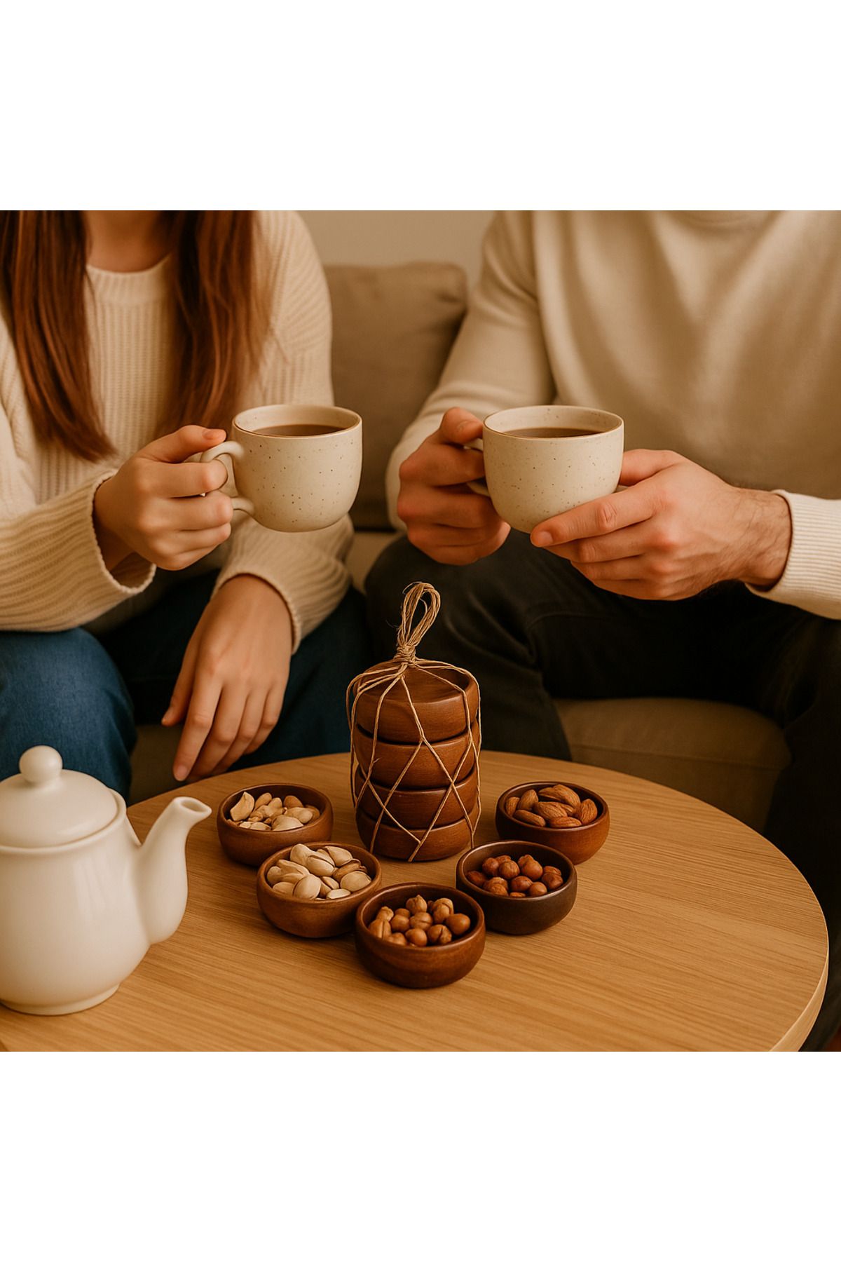 silk es collections El Yapımı Akasya 4'lü Sunum Kase Takımı Kuruyemiş, Meze ve Sos Sunumluk Seti