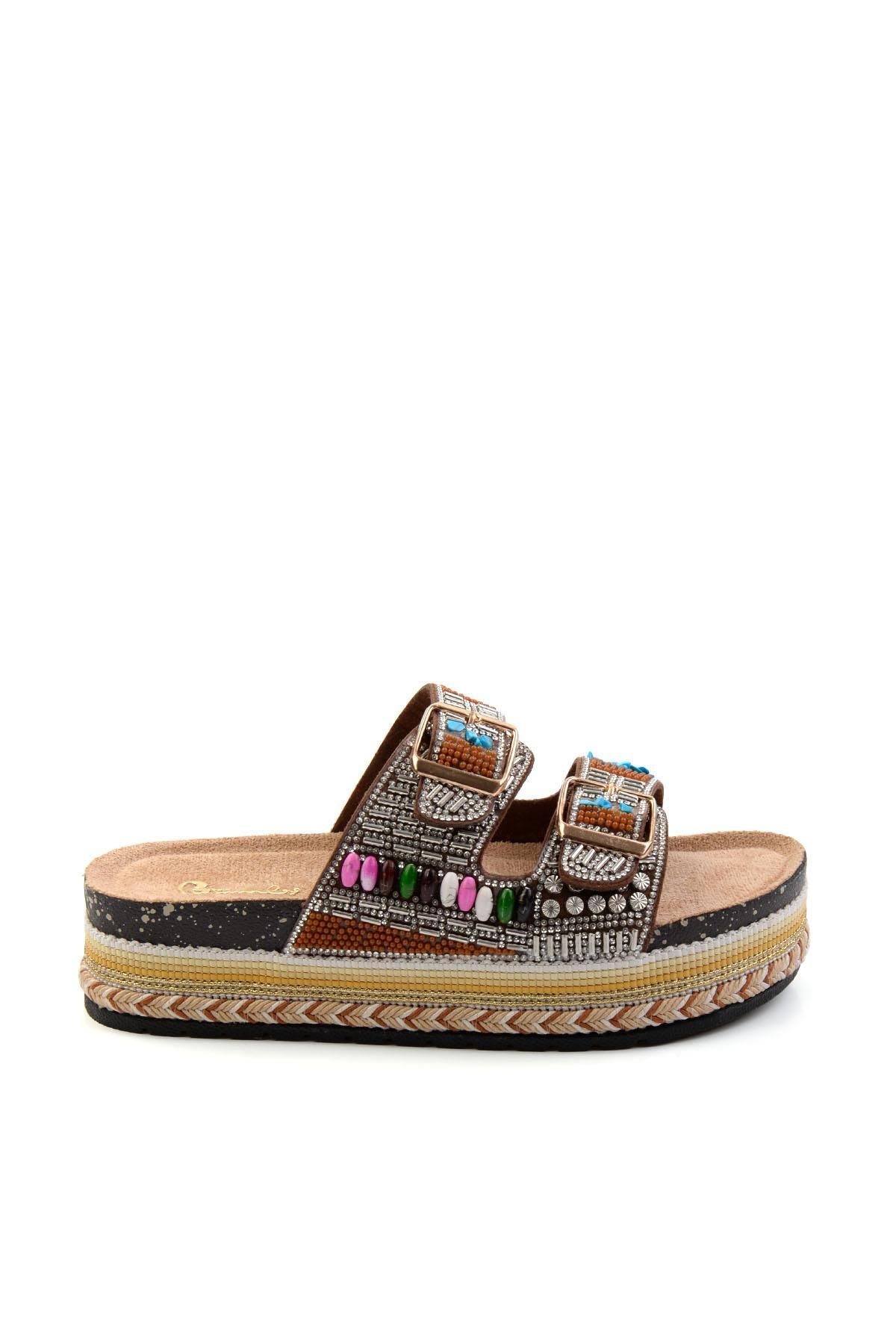 Bambi Camel Kadın Espadril Terlik K04824708087