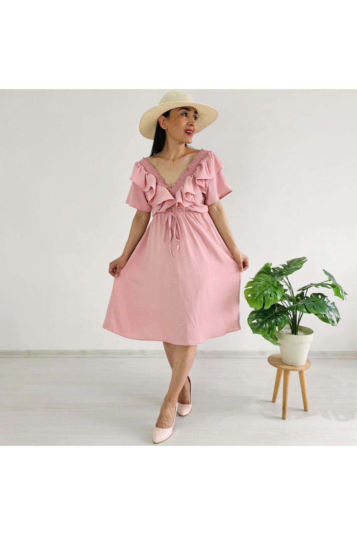 6 butik altı üstü butik Fırfır Detay Elbise