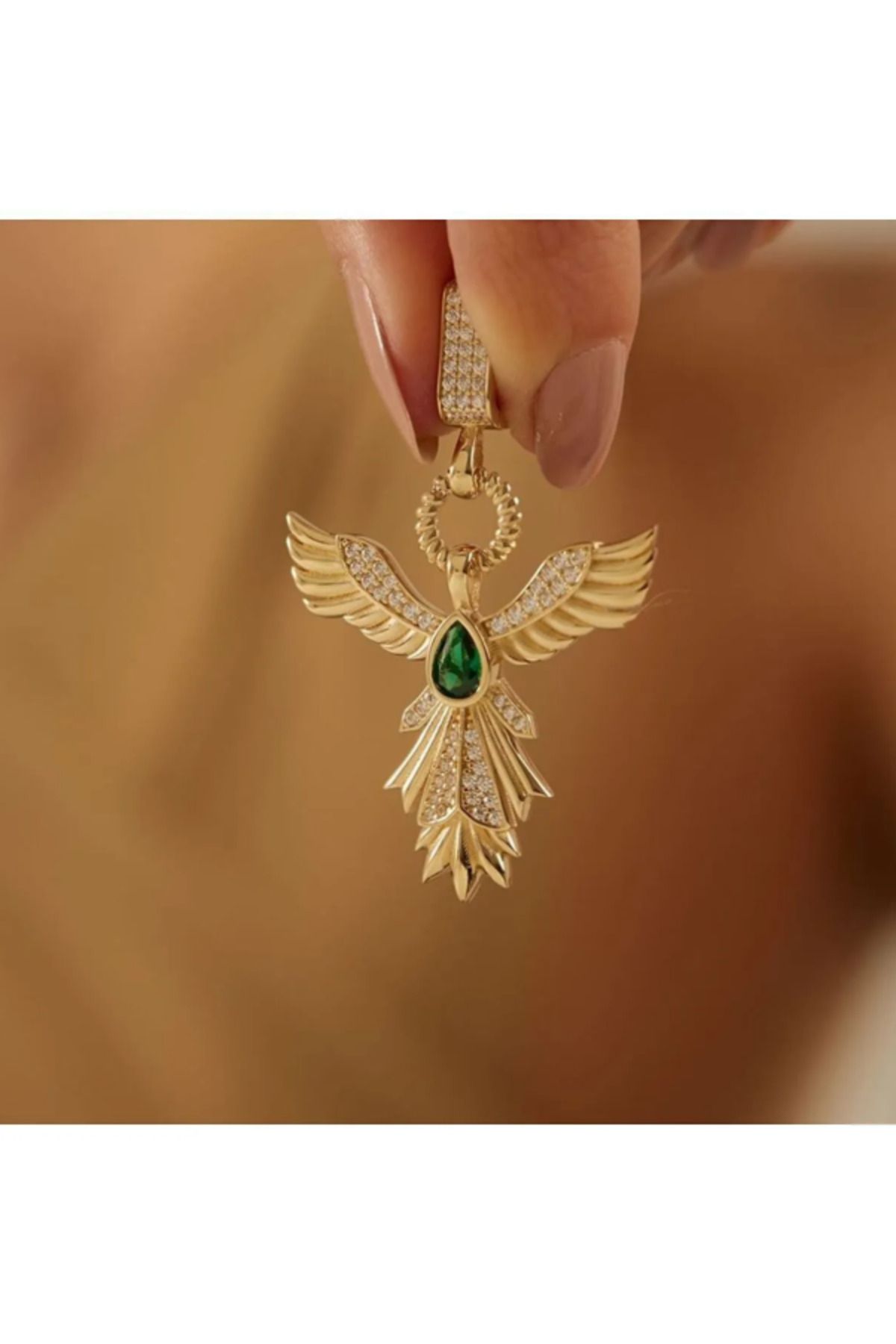 vogutima Kadın Gümüş Kolye - Zümrüdü Anka Kuşu Altın Tasarım SADECE UÇ KISMI • Çağla • Serenay • Choker Chain