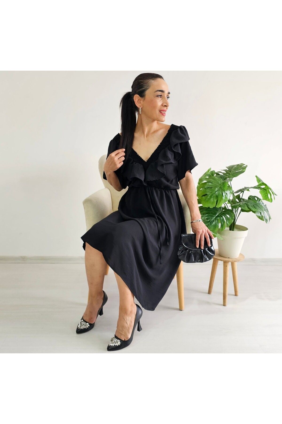 6 butik altı üstü butik Fırfır Detay Elbise