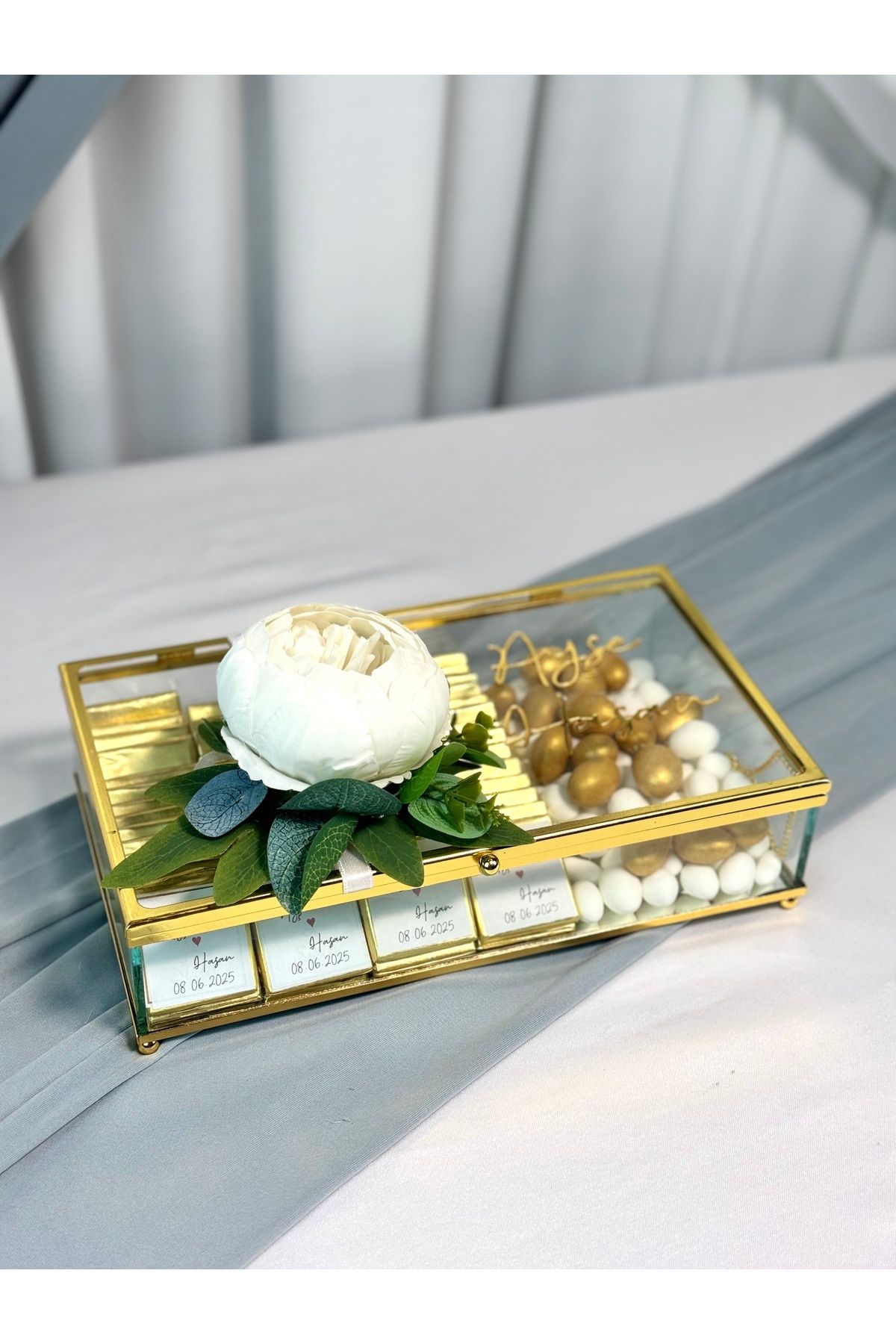 CyzHome 🎁 Kişiye Özel Cam Kutuda 80 Adet Çikolata – Söz, Nişan, Kız İsteme Hediyeliği 🎁