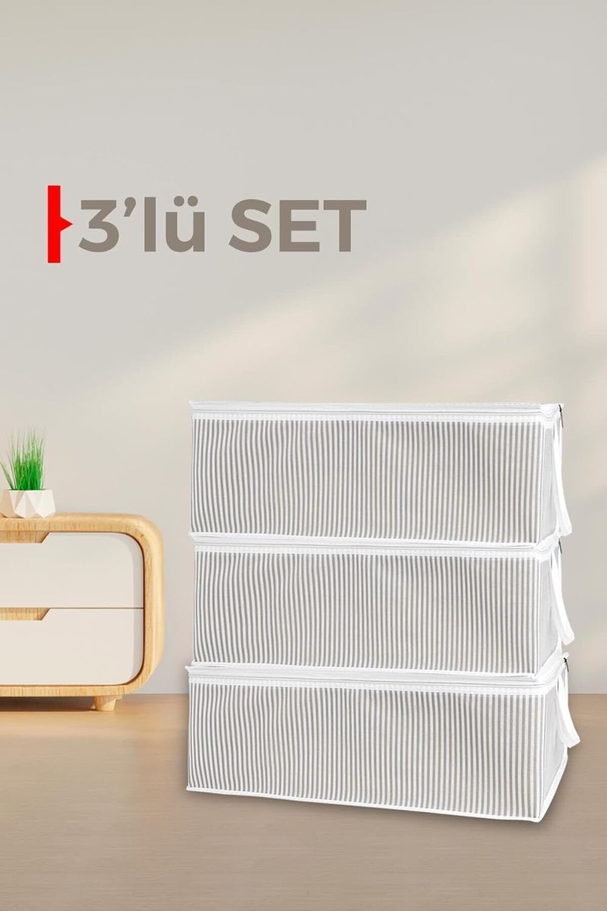 by ballı biocotton Baza Altı Düzenleyici Hurç 3'lü Set 22x45x65 Büyük Boy Fermuarlı Şık Tasarım