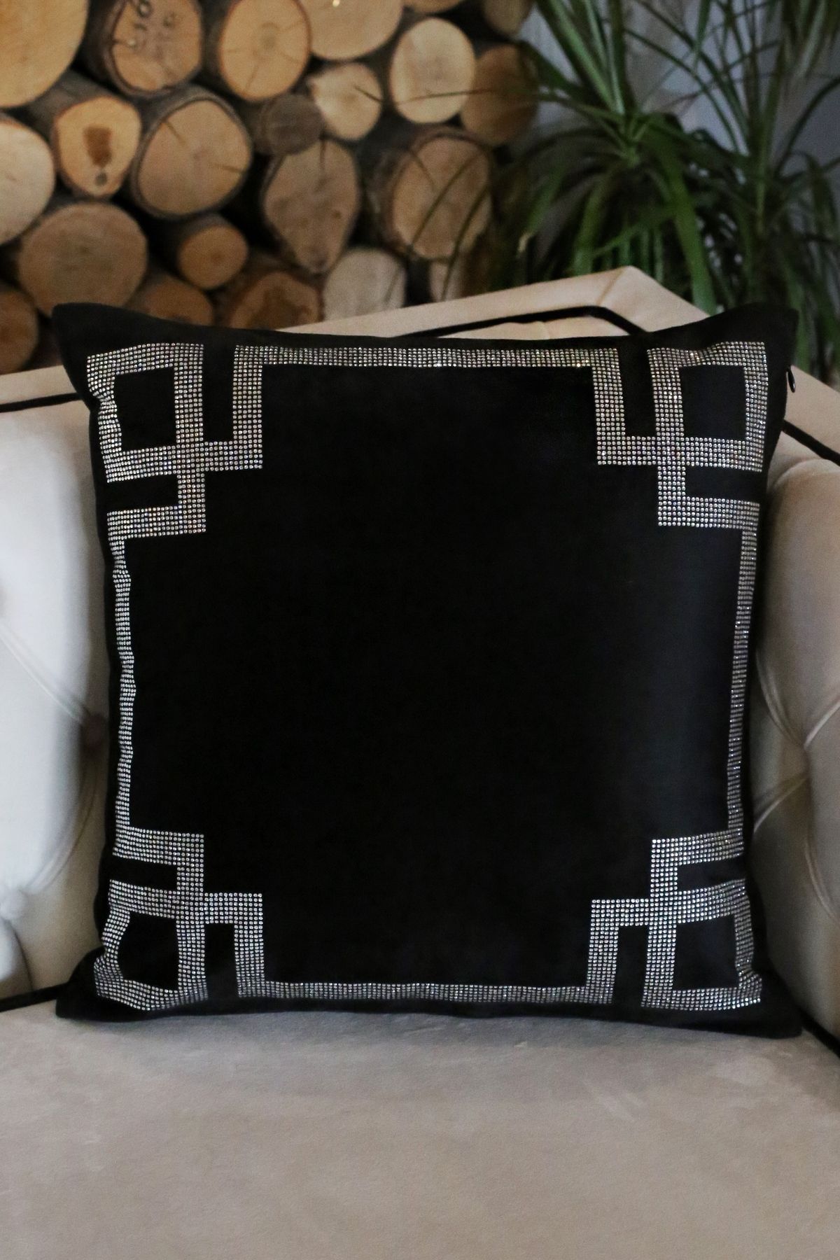 RICH GLAM HOME Crystal Taşlı İpek Kadife Kalın Günlük Çeyizlik Lüks Dekoratif Hediyelik Yastık Kırlent Kılıfı