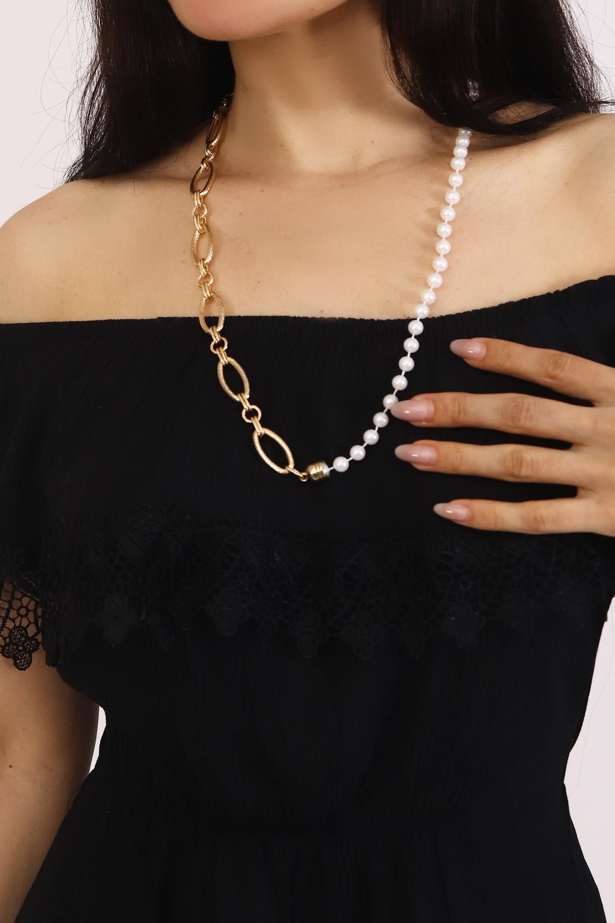 PİNKMARK PINKMARK KADIN GOLD İKİLİ İNCİ KARIŞIK 65CM UZUNLUK KOLYE PMKLY25500