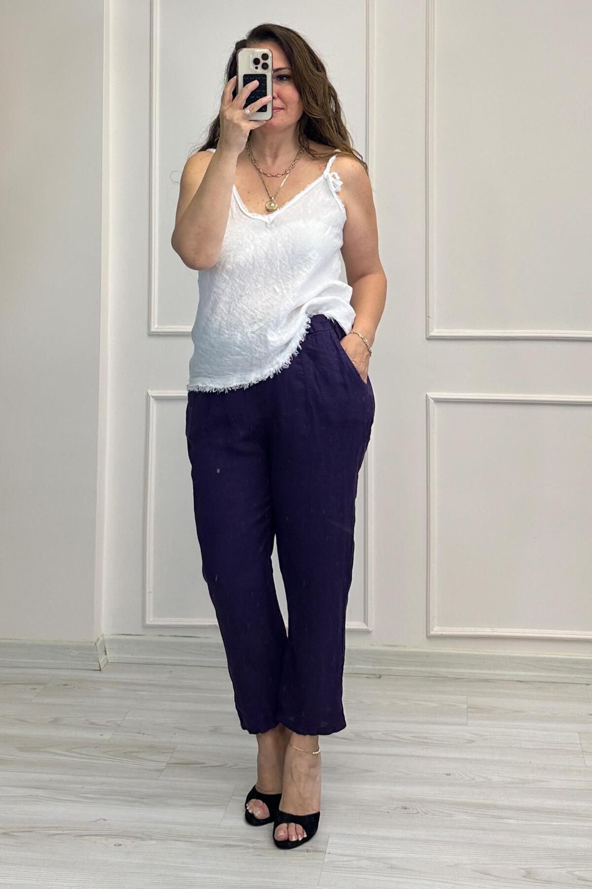Mine Sabuncuoğlu Naomi Keten Pantolon Mor