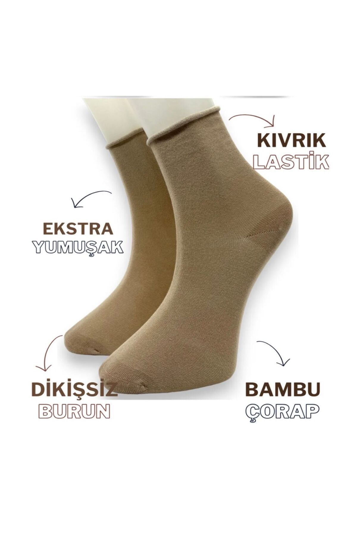 AyganStore Bambu Kadın Lastiksiz Roll Top Soket Dikişsiz Çorap / İz Bırakmaz / Sıkmayan Çorap