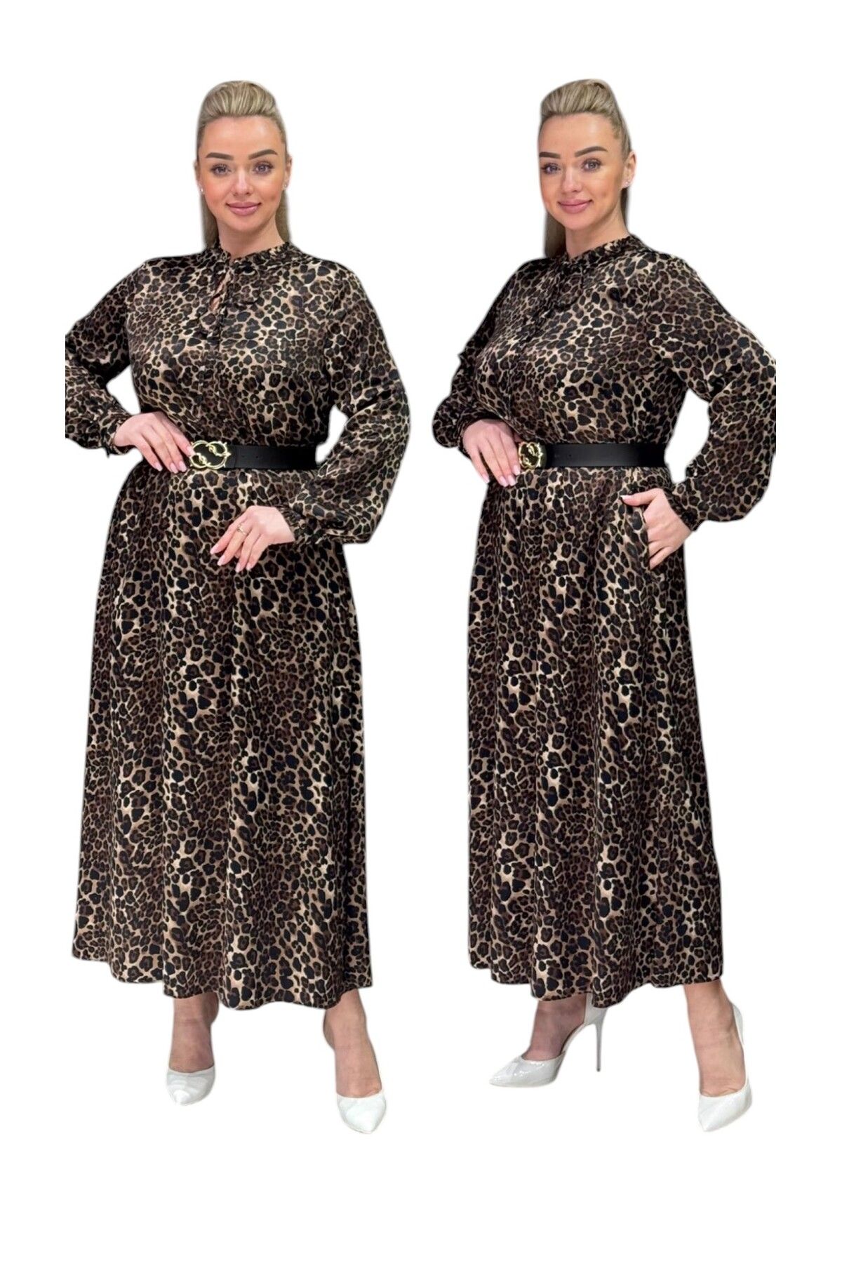 TESSY KADIN BÜYÜK BEDEN LEOPAR DESENLİ ELBİSE