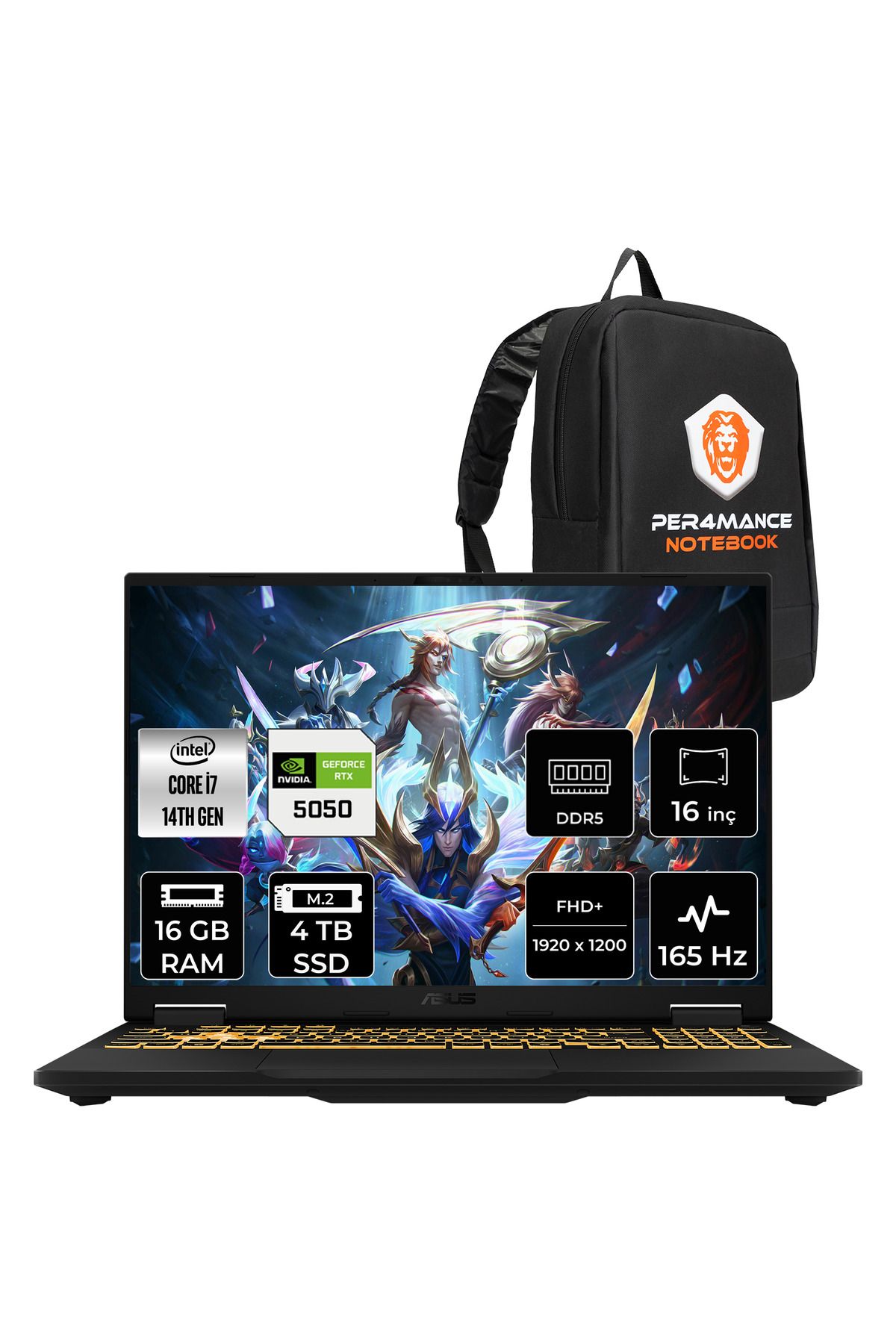 ASUS TUF F16 i7 14650HX 16GB 4TB SSD RTX5050/8GB 115W 165Hz 16'' WUXGA FDOS Gaming Laptop FX608JHR