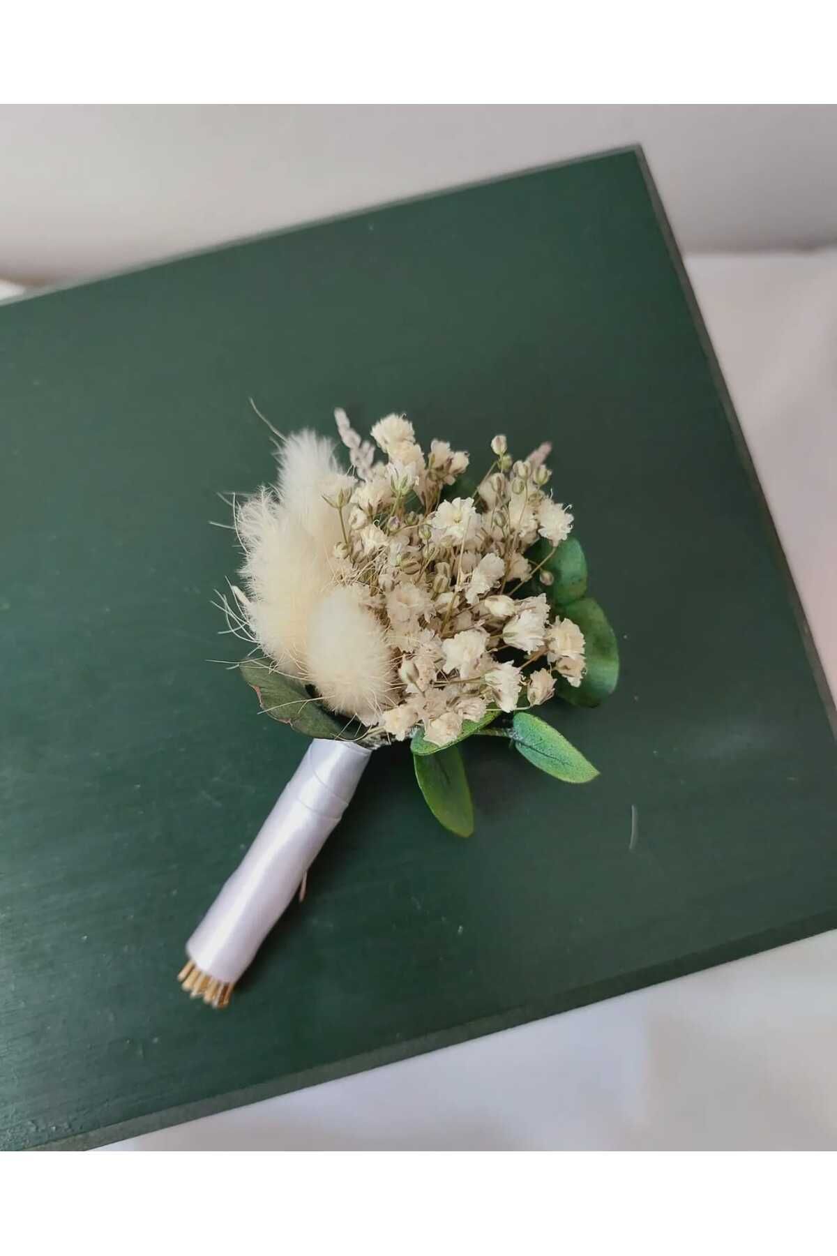 Beyma Damat Yaka Çiçeği Yaka İğnesi Sağdıç Çiçeği Kuru Çiçek