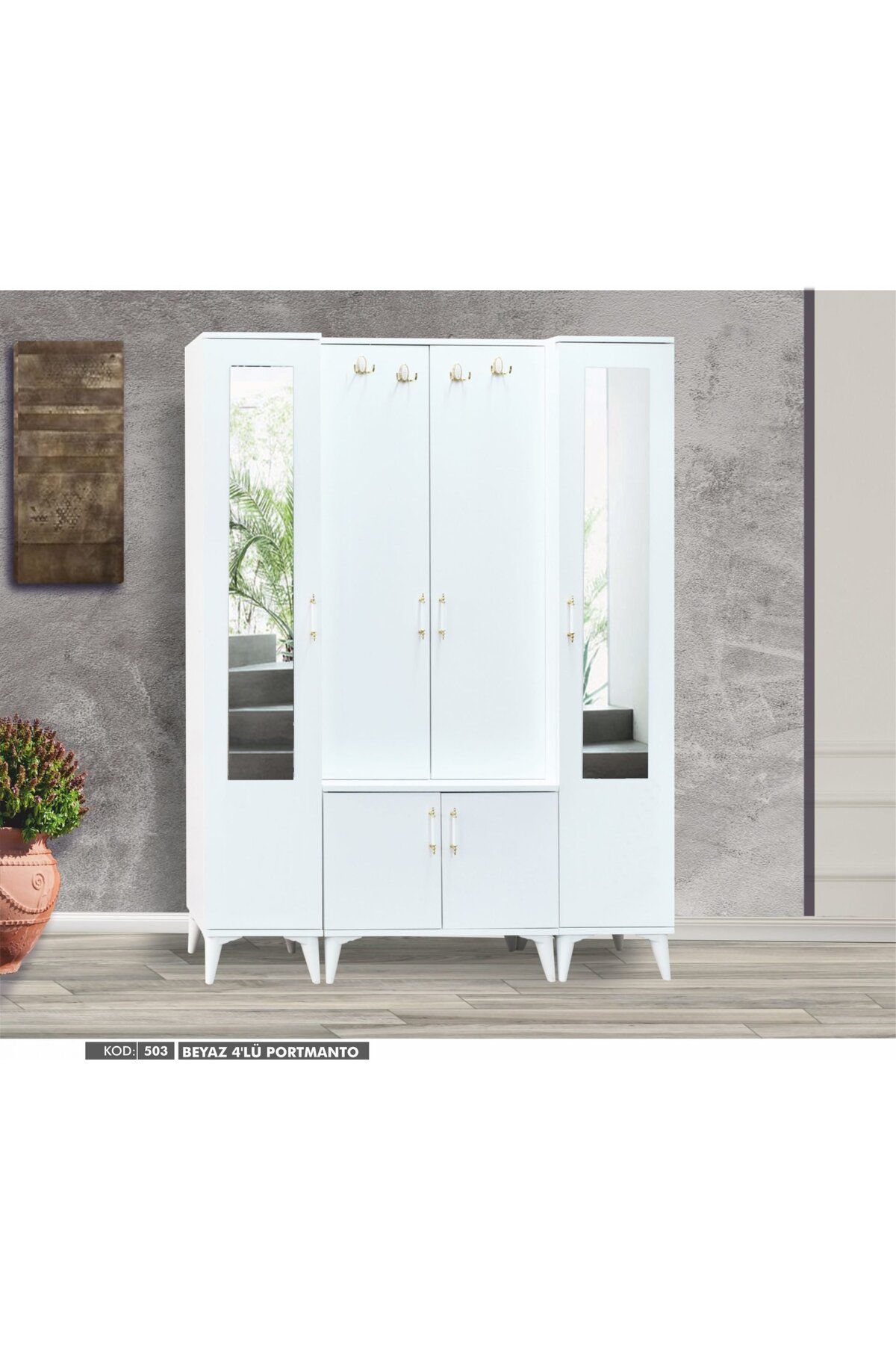 Yuvaset Home 6 Kapılı 2 Aynalı Beyaz Portmanto
