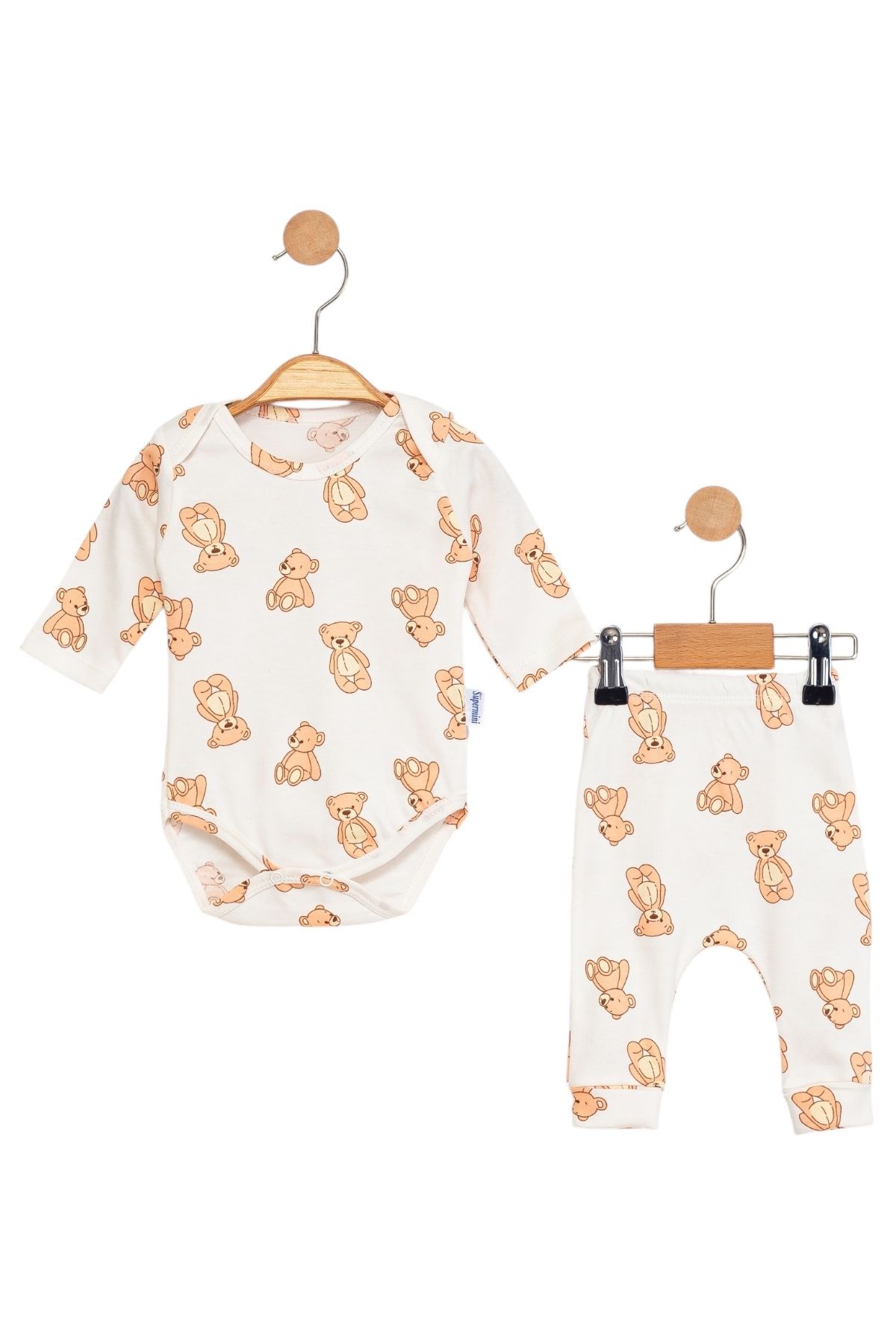 Süpermini %100 PAMUKLU PELUŞ AYIBEBEK 2'Lİ BODY - ZIBIN BEBE TAKIM