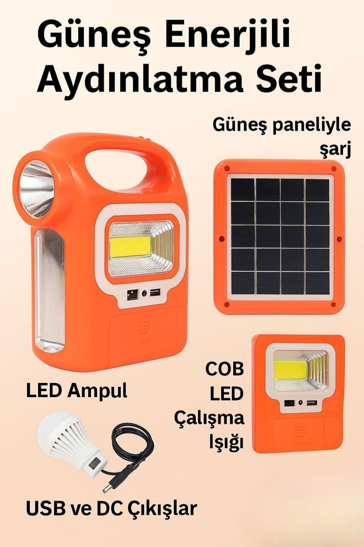 Kelepir Fırsatlar Güneş Enerjili Taşınabilir Aydınlatma ve Şarj Seti – LED Ampul & COB Işık