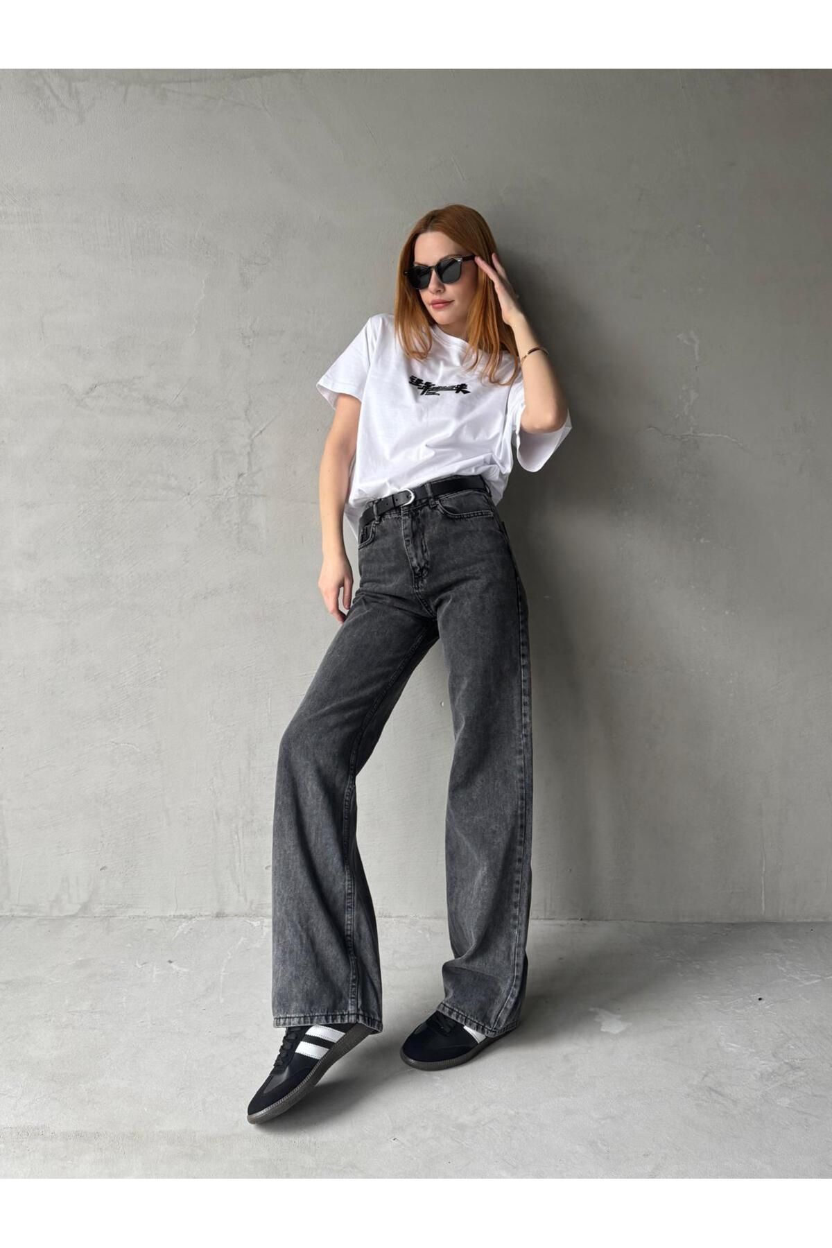 Cappmoda JEAN-08127 Füme Kot Kumaş Yüksek Bel Palazzo Jean