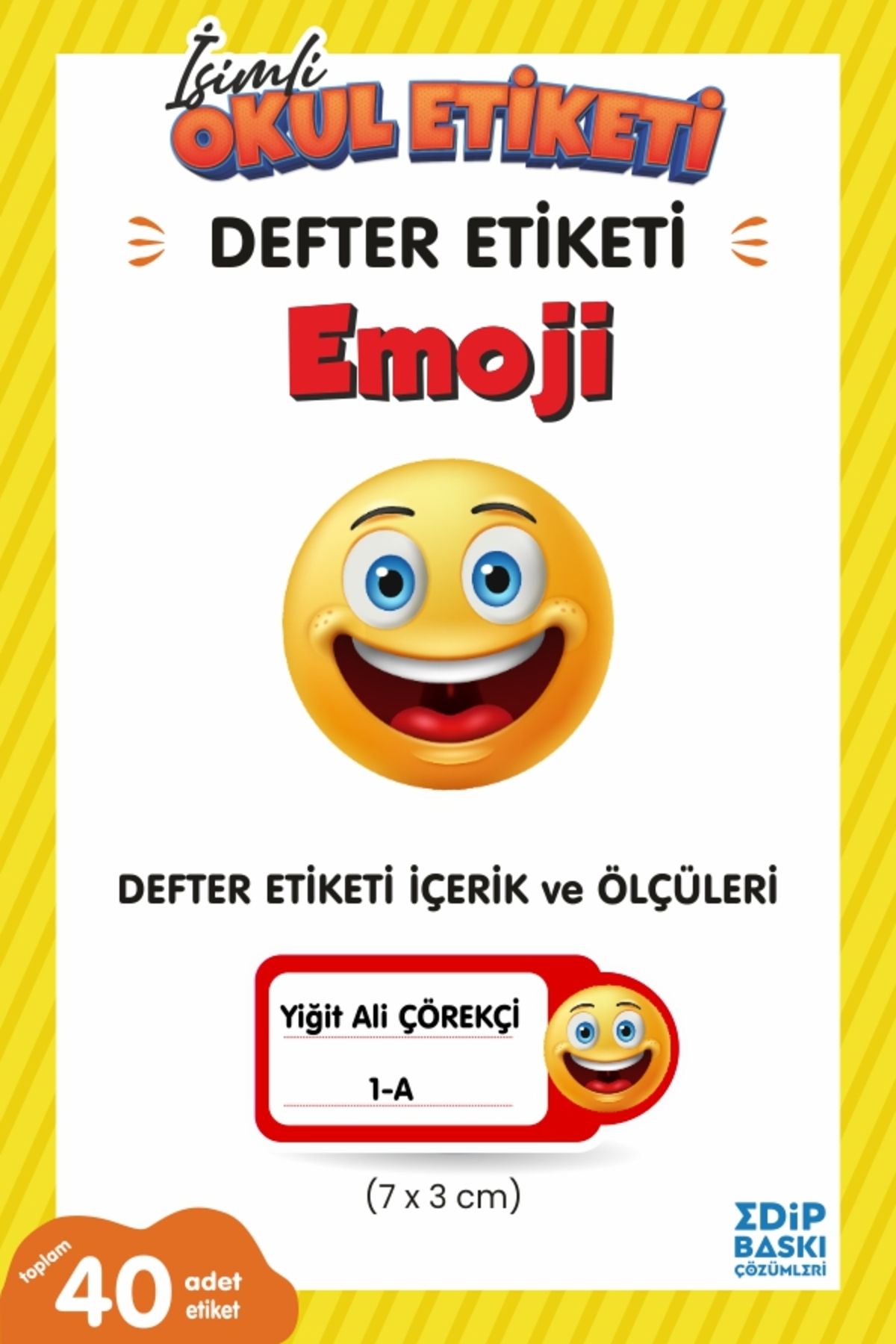 EDİP BASKI MERKEZİ İsimli okul etiketi EMOJİ Defter etiketi