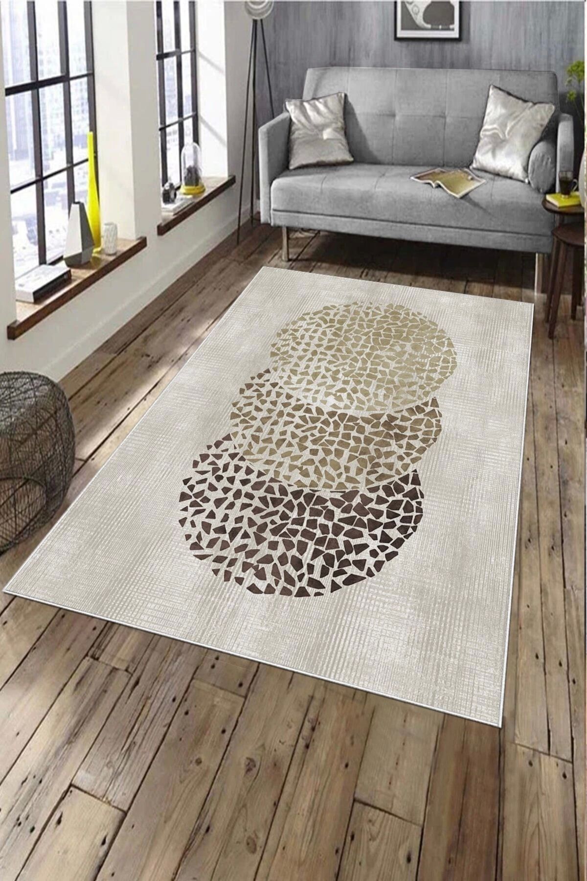 aradimtaradim Makinede Yıkanabilir Leke Tutmaz Krem Pvc Deri Kaymaz Taban Modern Salon Saçaksız Halı A219