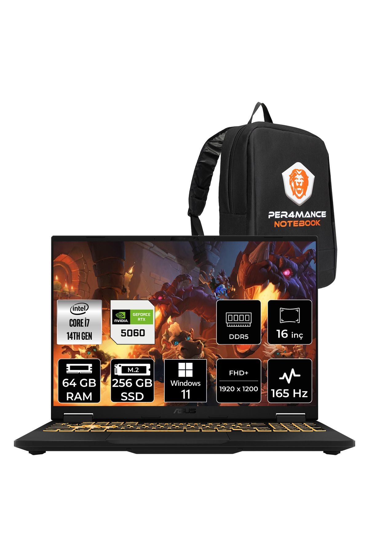 ASUS TUF F16 i7 14650HX 64GB 512GB SSD RTX5060/8GB 115W 165Hz 16'' WUXGA W11H Gaming Laptop FX608JMR