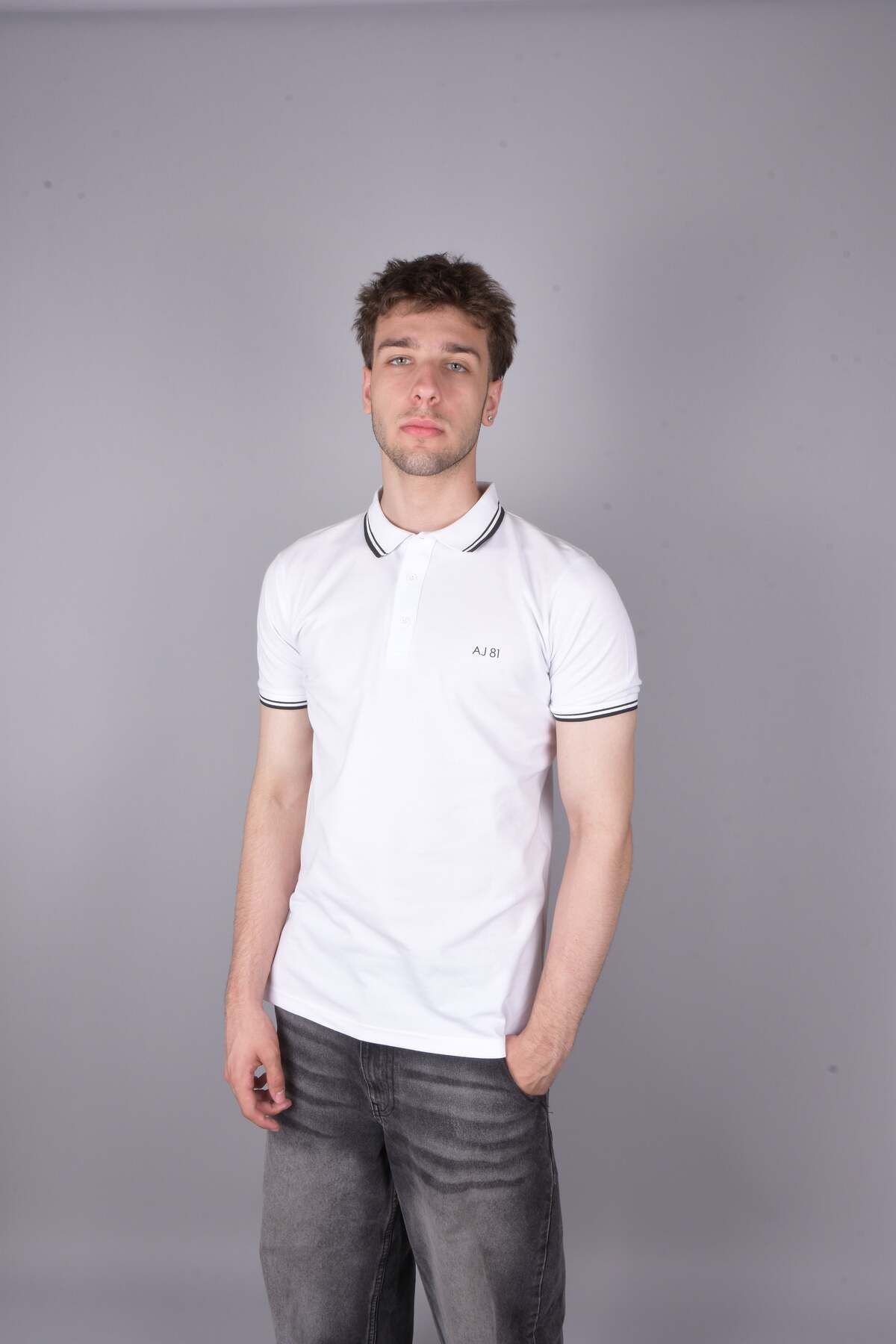 AJ 81 Erkek Polo Yaka Basic Tişört %100 Pamuk Kumaş