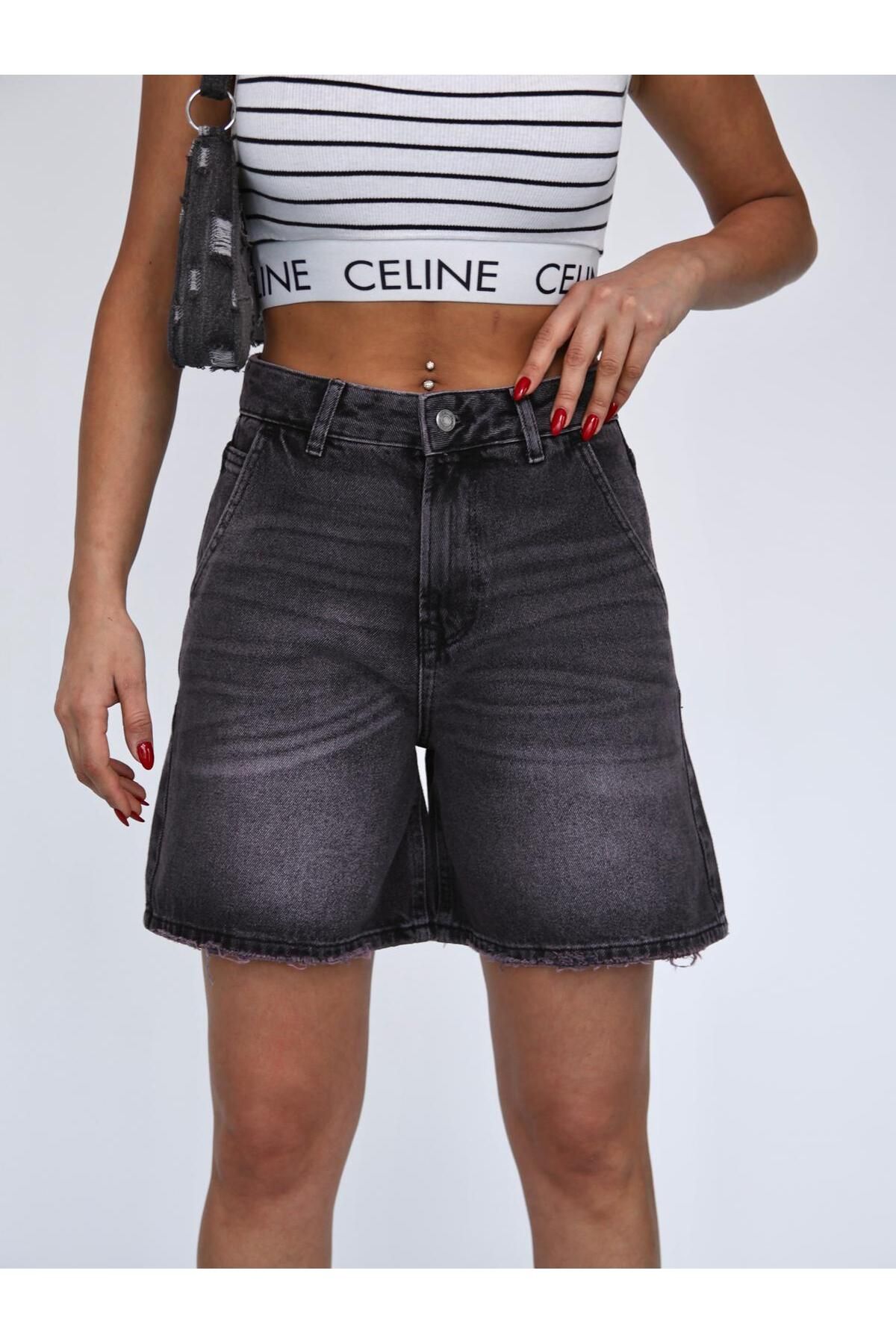 Zeo Basic-Smoked Denim Mini Shorts 5