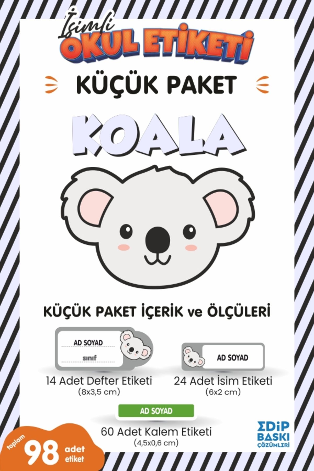 EDİP BASKI MERKEZİ İsimli okul etiketi KOALA Defter, kitap ve kalem etiketi Küçük Paket