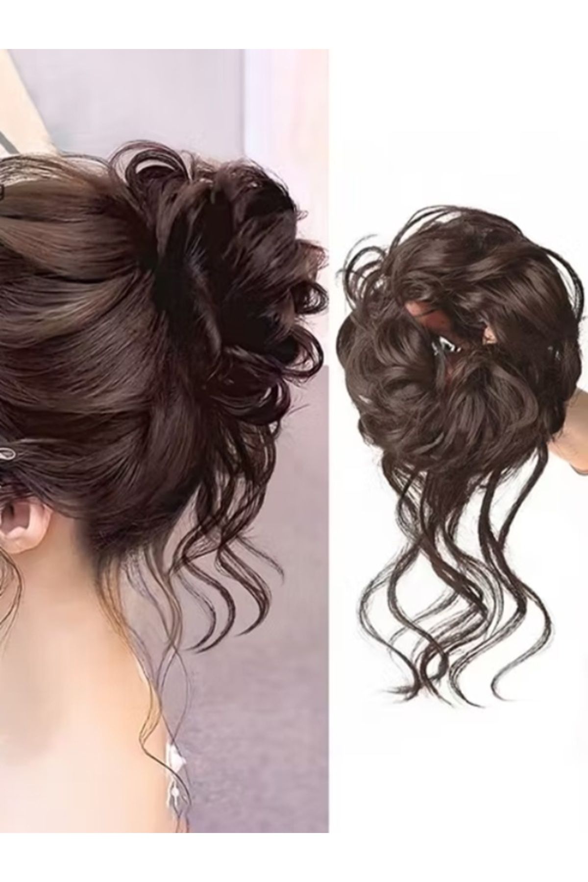 Shisa Siyah Dağınık Topuz Saç Parçası Dağınık Topuz Kadınlar için kıvırcık Saç Topuzu Scrunchie(123)