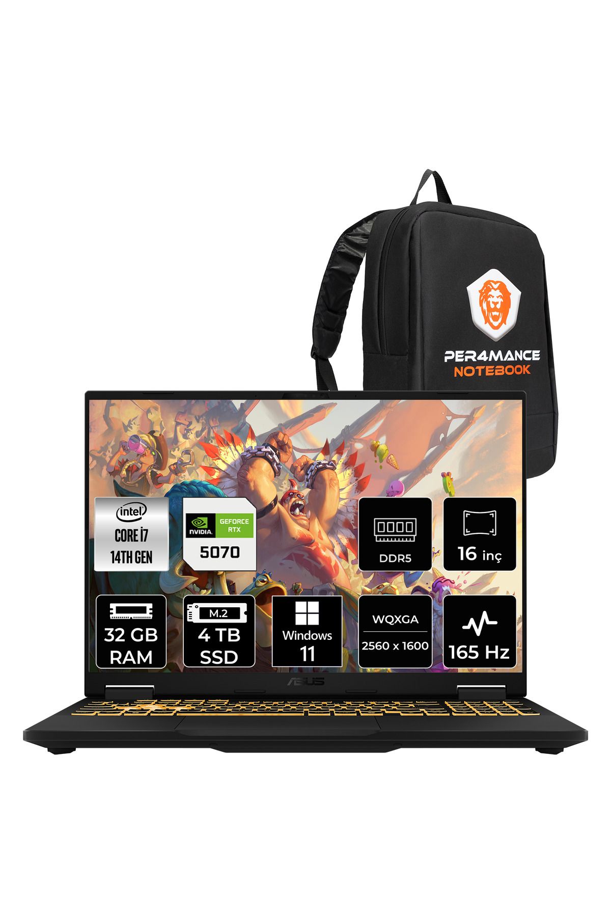 ASUS TUF F16 i7 14650HX 32GB 4TB SSD RTX5070/8GB 165Hz 16'' 2.5K WQXGA W11H Gaming Laptop FX608JPR