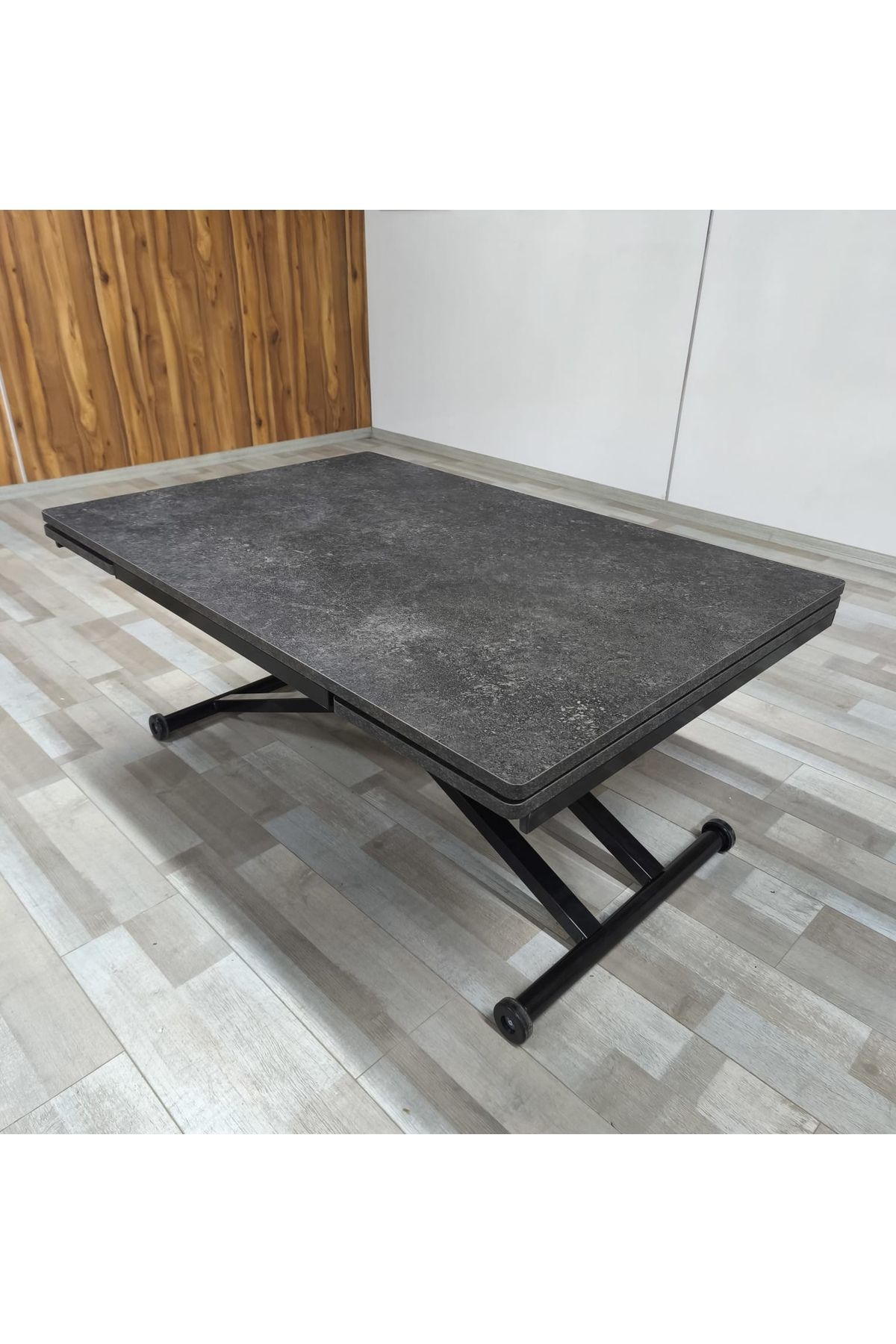 SEHPAM AKILLI Yan Baştan Açılır Akıllı Yemek Masası Oval Mdf Tabla Alt Mekanizma Metal Siyah Renk
