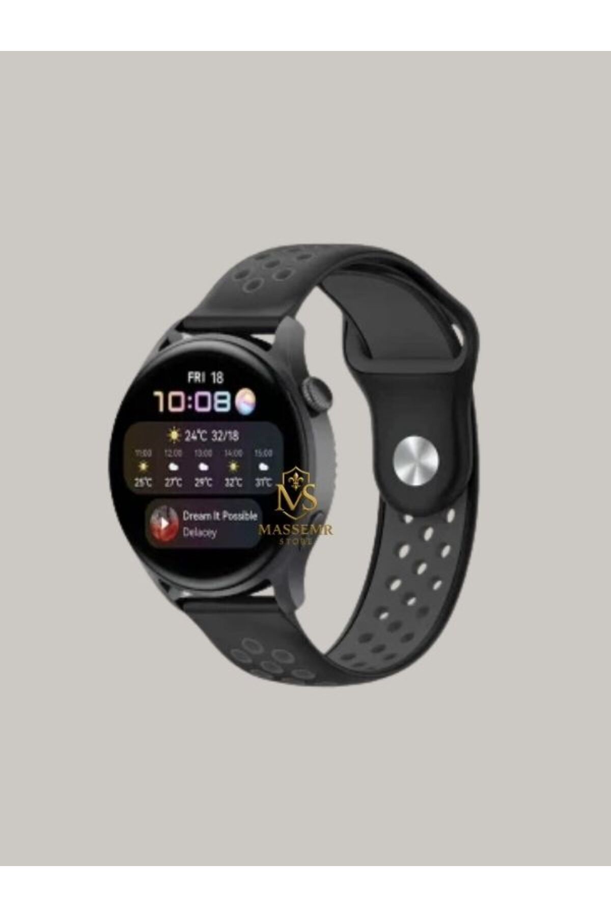 Massemr samsung Galaxy Watch 4 44mm Uyumlu Spor Tasarım 22mm Delikli Silikon Kordon