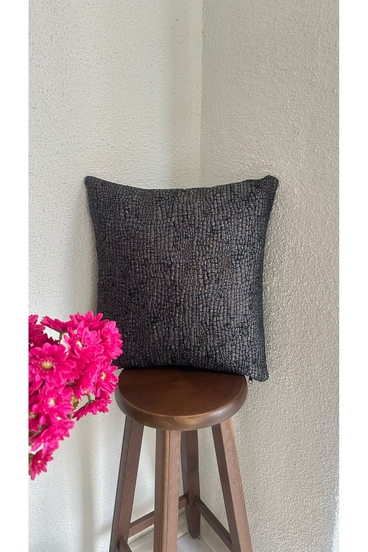 Decamor home Simli Siyah Salon Kırlent Kılıfı desen 2