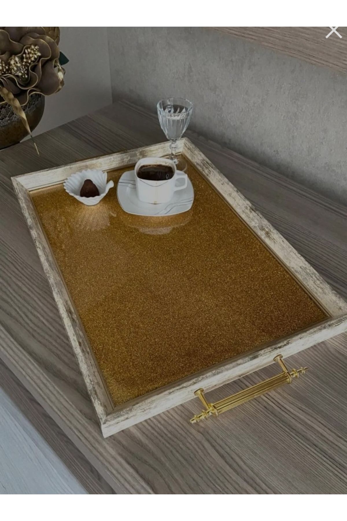 KÜBRAHOME'S GOLD SİMLİ KENARLARI ESKİTME TEPSİ