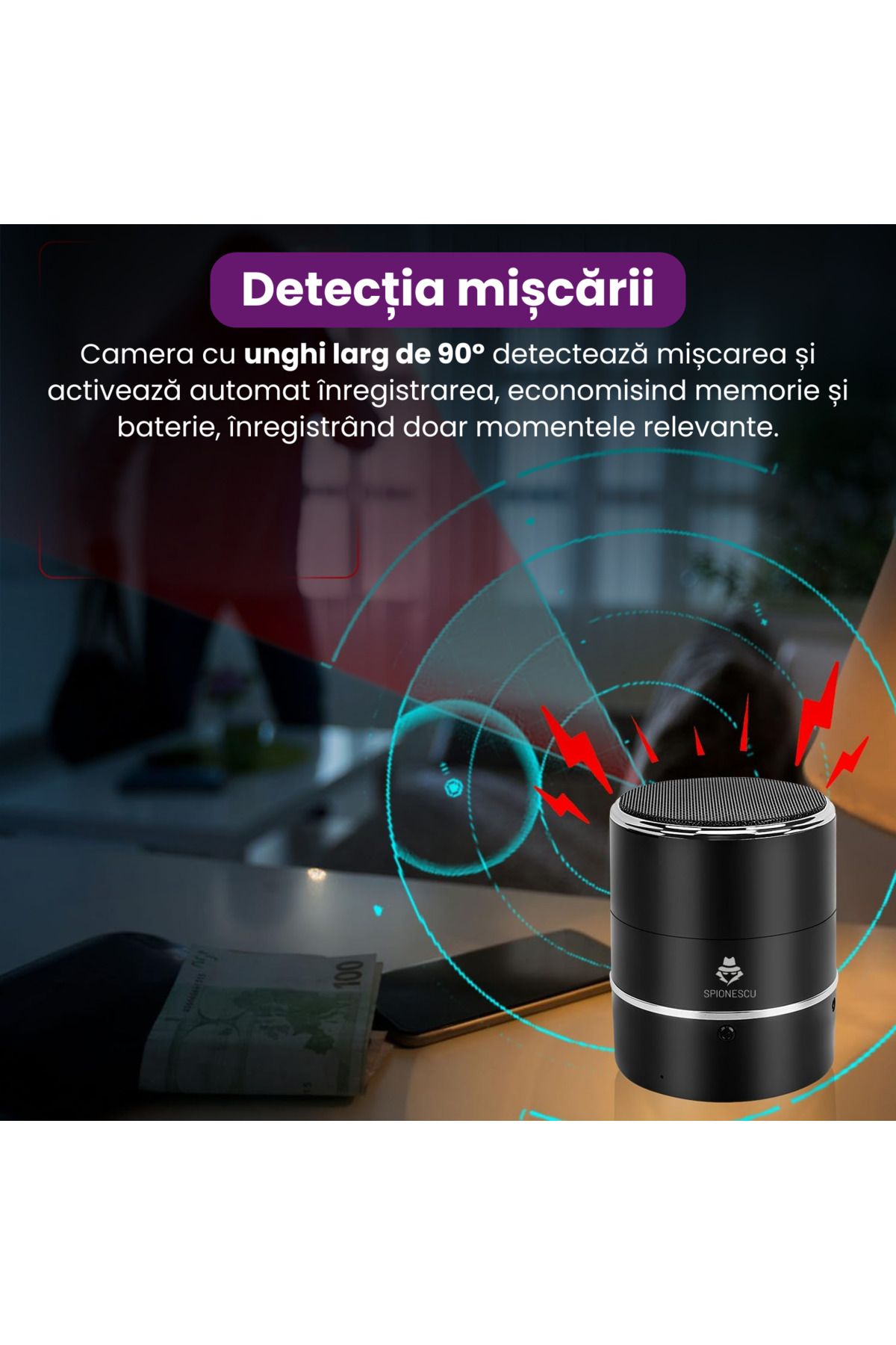 Spionescu-Bluetooth speaker with hidden camera, Wifi, 240° sensor rotation, motion detection 3