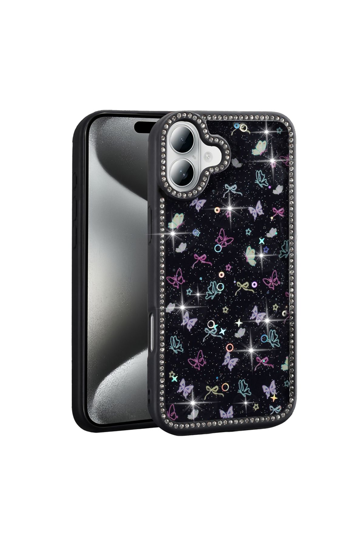 Teleplus iPhone 16 Plus Kılıf Azra Taşlı Simli Kapak