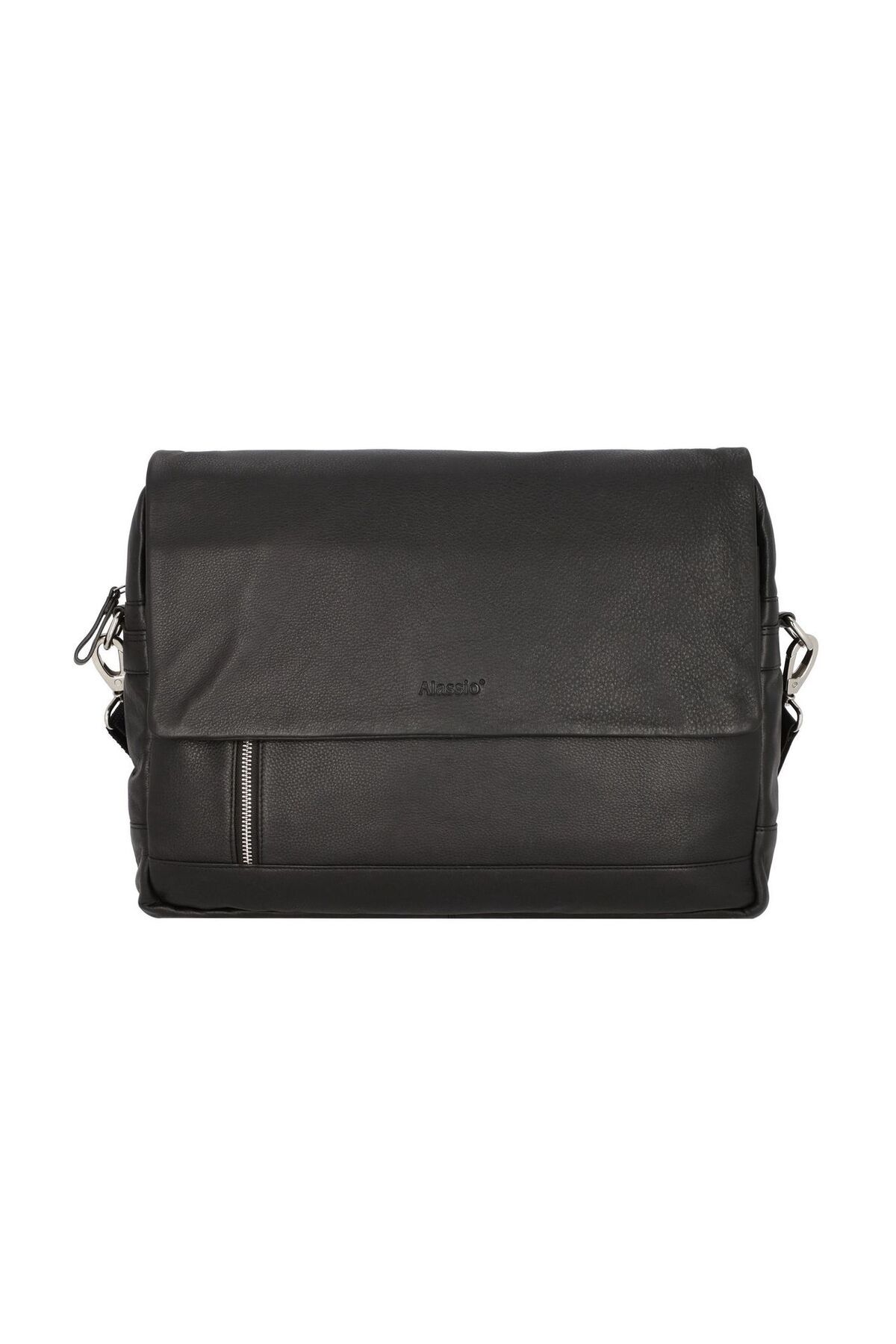 Alassio Oro Messenger 38 cm Siyah Deri Laptoplu Omuz Çantası