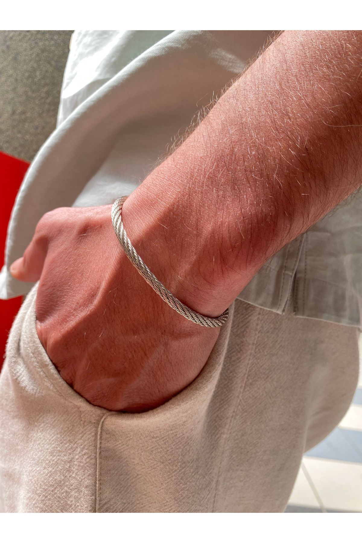 Furtek Aksesuar Unisex Kalın Burgu Gümüş Kaplama Çelik Bileklik Hediyelik